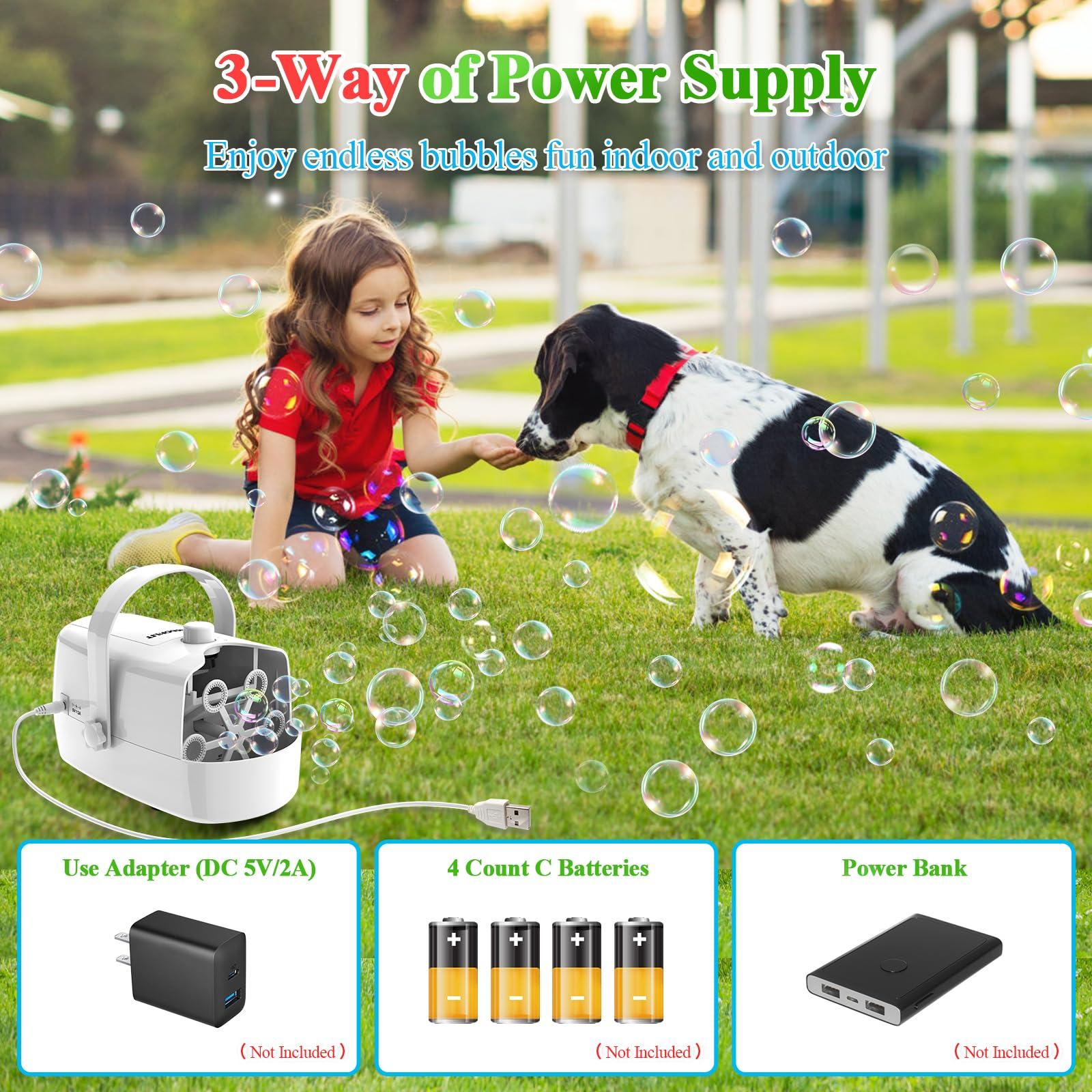 Wisdomlit Bubble Machine, Automatic Bubble Blower, 8000+ Big Bubbles Per Minute, Bubble Maker for Kids Toddlers, Operated by Plug-in or Batteries, Bubble Toys for Indoor Outdoor Birthday Party