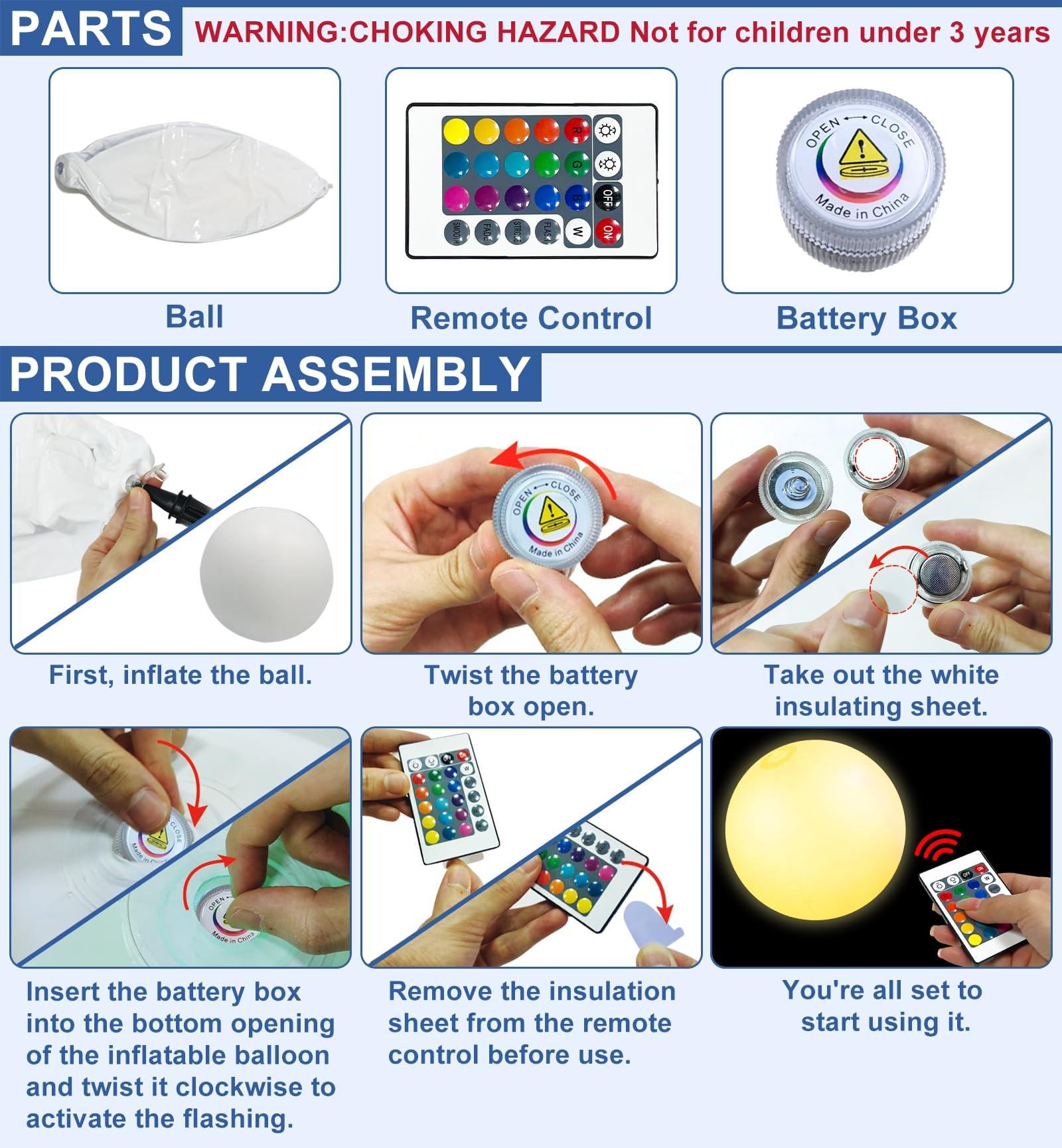 AMENON AMENON 4 Pack Glow in The Dark Beach Balls 16 Inch Inflatable Light Up Beach Ball with Remote Control 16 Colors Lights and 4 Light Modes Pool Game for Adult Kid Pool Party Decor,Glow Party Supplies