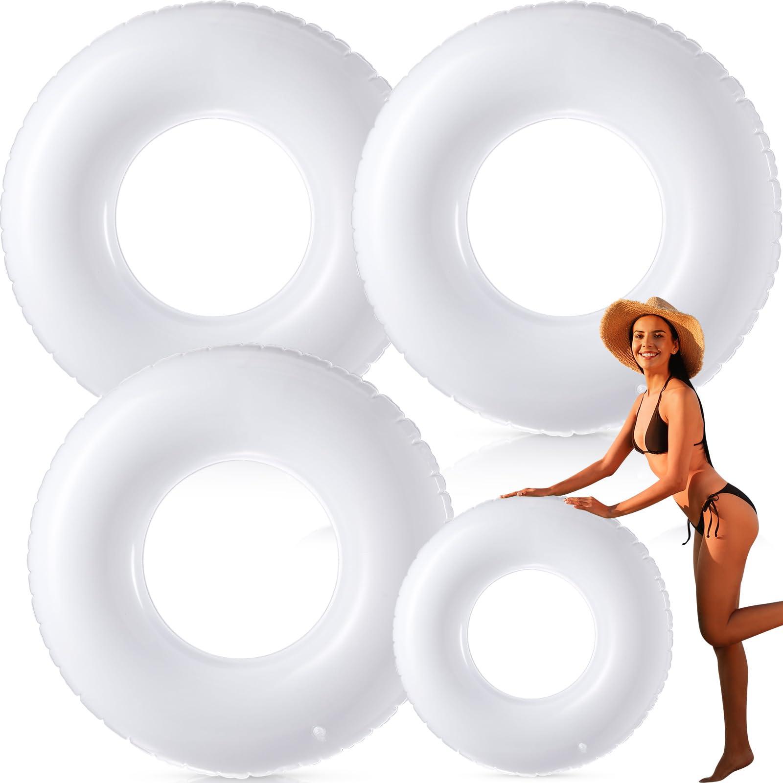 Gemscream Gemscream 3 Pcs Jumbo Inflatable Pool Float 47.24 Inches Swimming Ring Pool Floats White Inflatable Pool Float Tube for Adult Summer Vacation Beach River Bachelorette Wedding Party Supplies