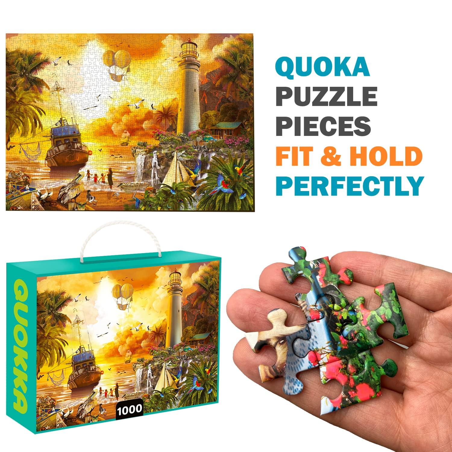 QUOKKA QUOKKA Puzzles for Adults 1000 Pieces and Up - 3 Pack of 1000 Piece Puzzles for Kids Ages 8-10-12 - Enjoy Market, Lighthouse and Camping Designs for Women and Men