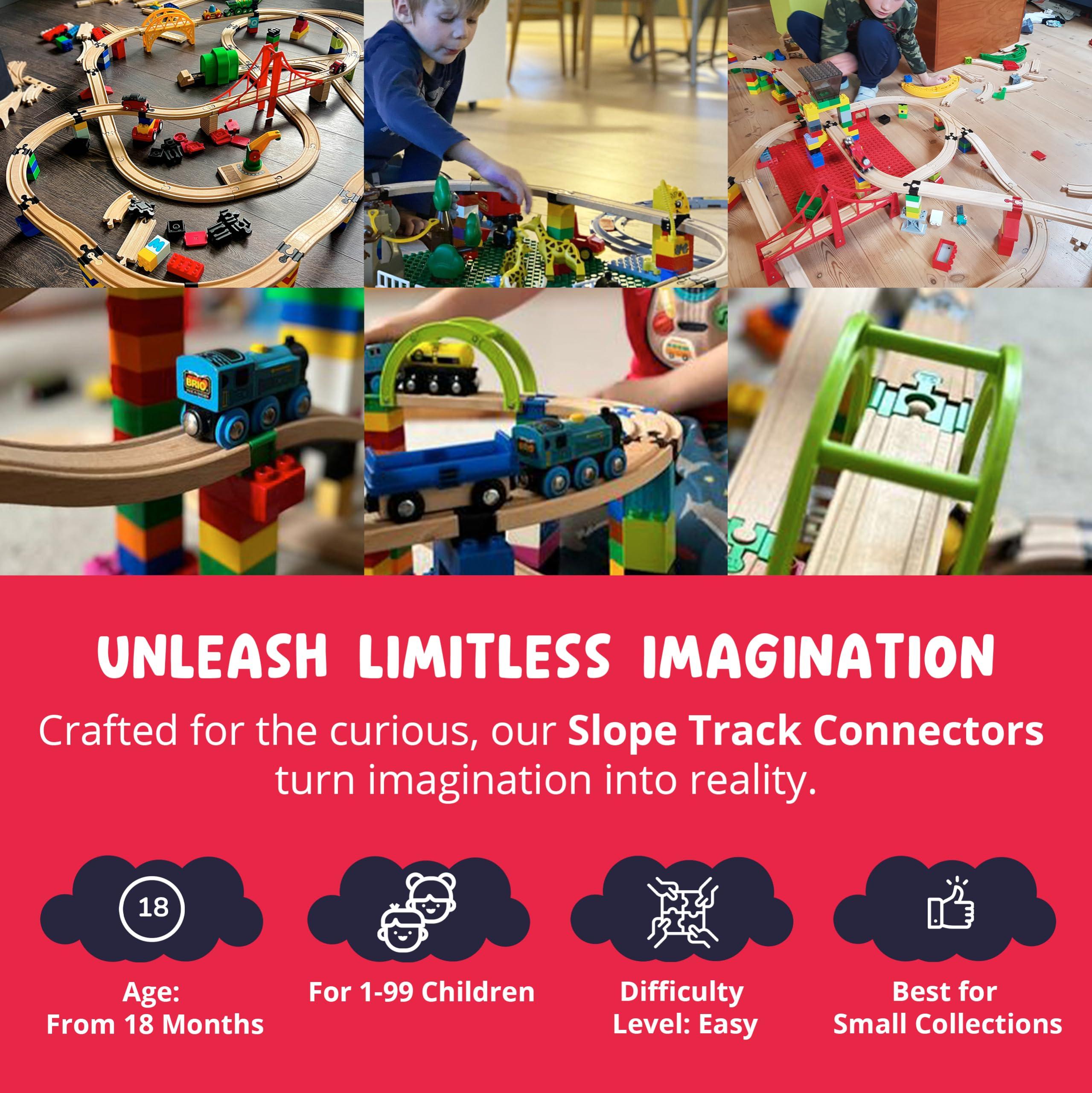 TOY2 TOY2 Wooden Train Track Accessories - Track Connectors for Wooden Train Set & Building Bricks - Educational Toys for Stem Bins, Toy Building Sets & Learning Games Track Connectors Slopes, 20 pcs