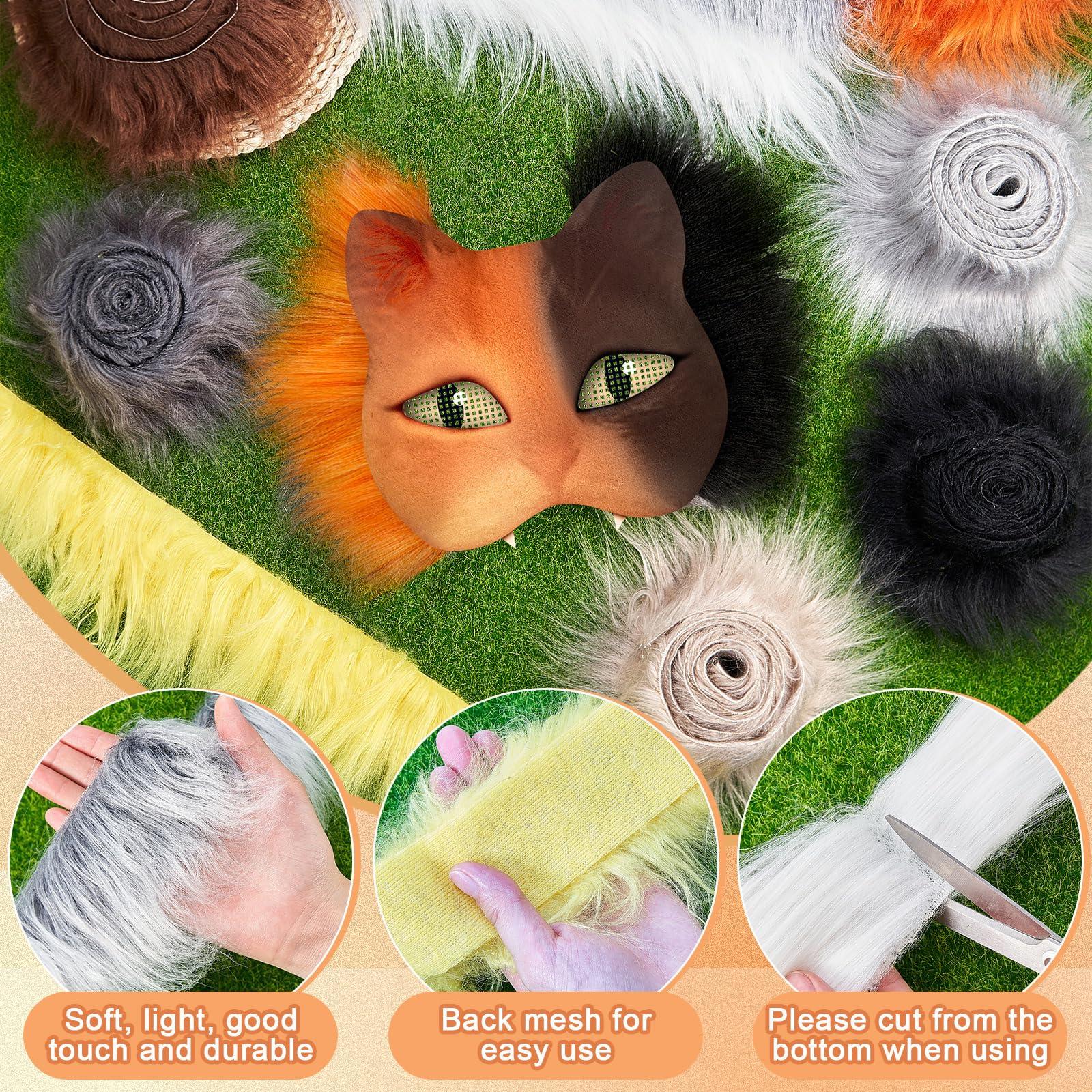 Seenelling Seenelling 33 Pcs DIY Therian Mask Material Kit Including Felt Fabric Sheet Faux Fur Strips and Plastic Eye Mesh Sheets (No Mask) (Multicolor)
