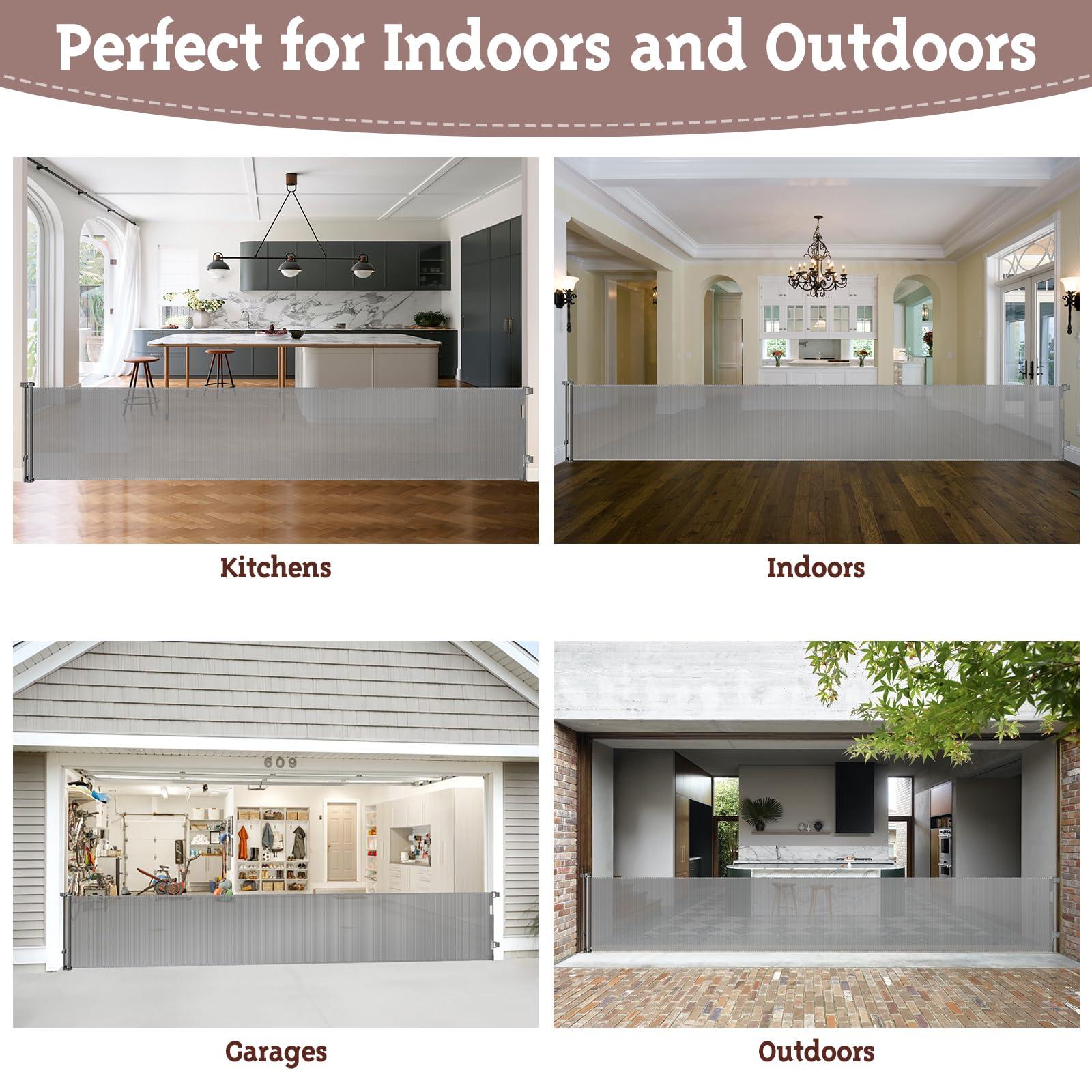 KISKIZ 160 Inch Retractable Baby Gates for Extra Wide Openings Retractable Dog Gate Indoor Outdoor Retractable Gate Extra Long Baby Gate Extra Large Dog Gate for Doorways, Porches Garage Gate Deck Gate, Gray