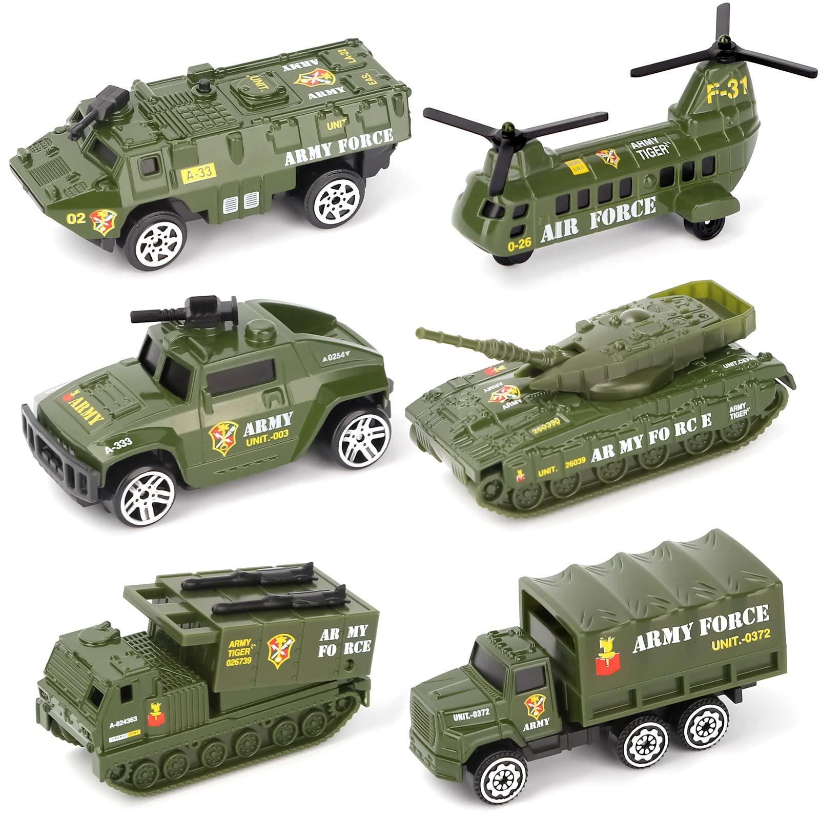 Dreamon Diecast Military Vehicles Army Toy Mini Pocket Size Play Models Truck Tanks Helicopter for Kids Boys Age 3 4 5,Pack of 6