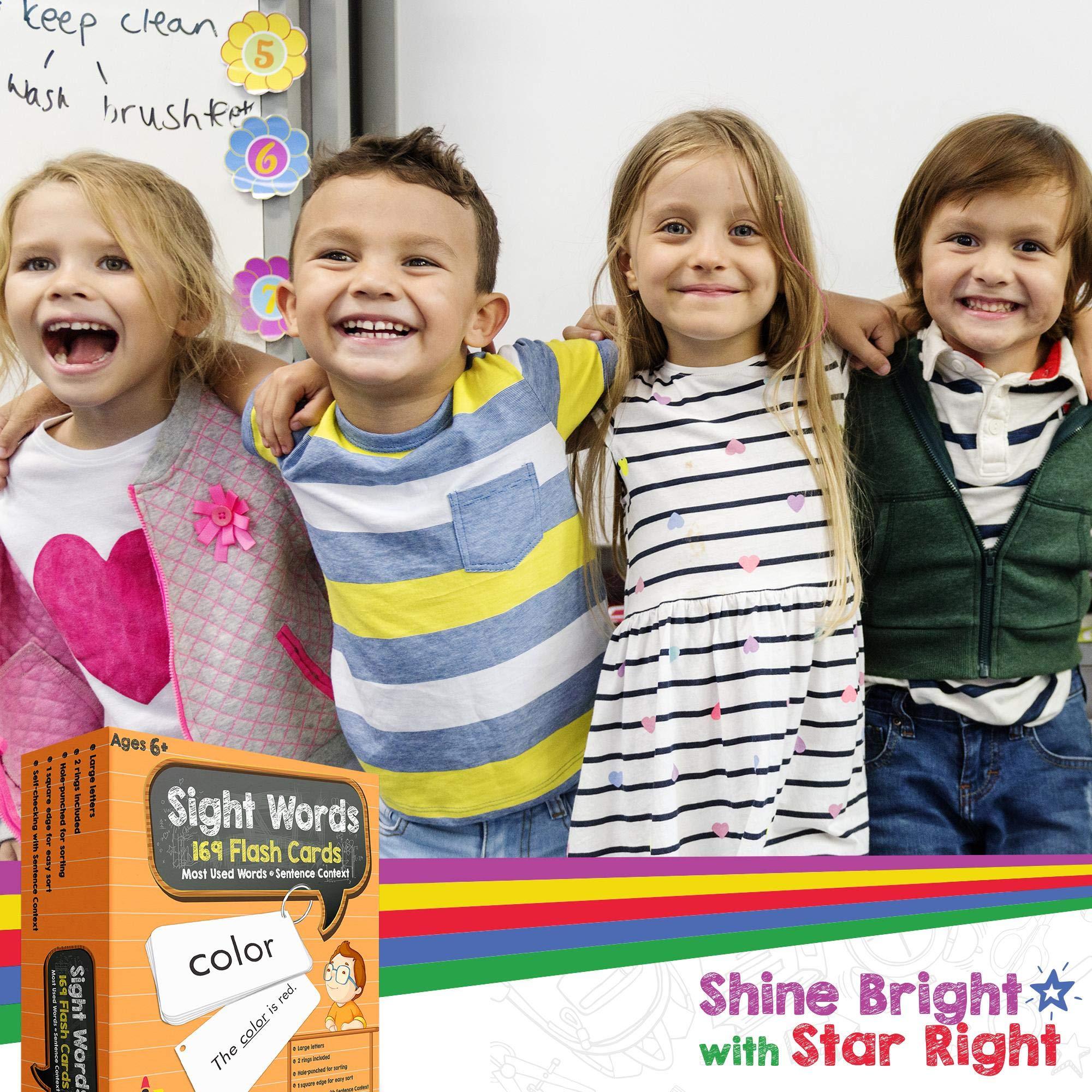 Star Right Star Right Education Sight Words Flash Cards, 169 Sight Words and Sentences with 2 Rings