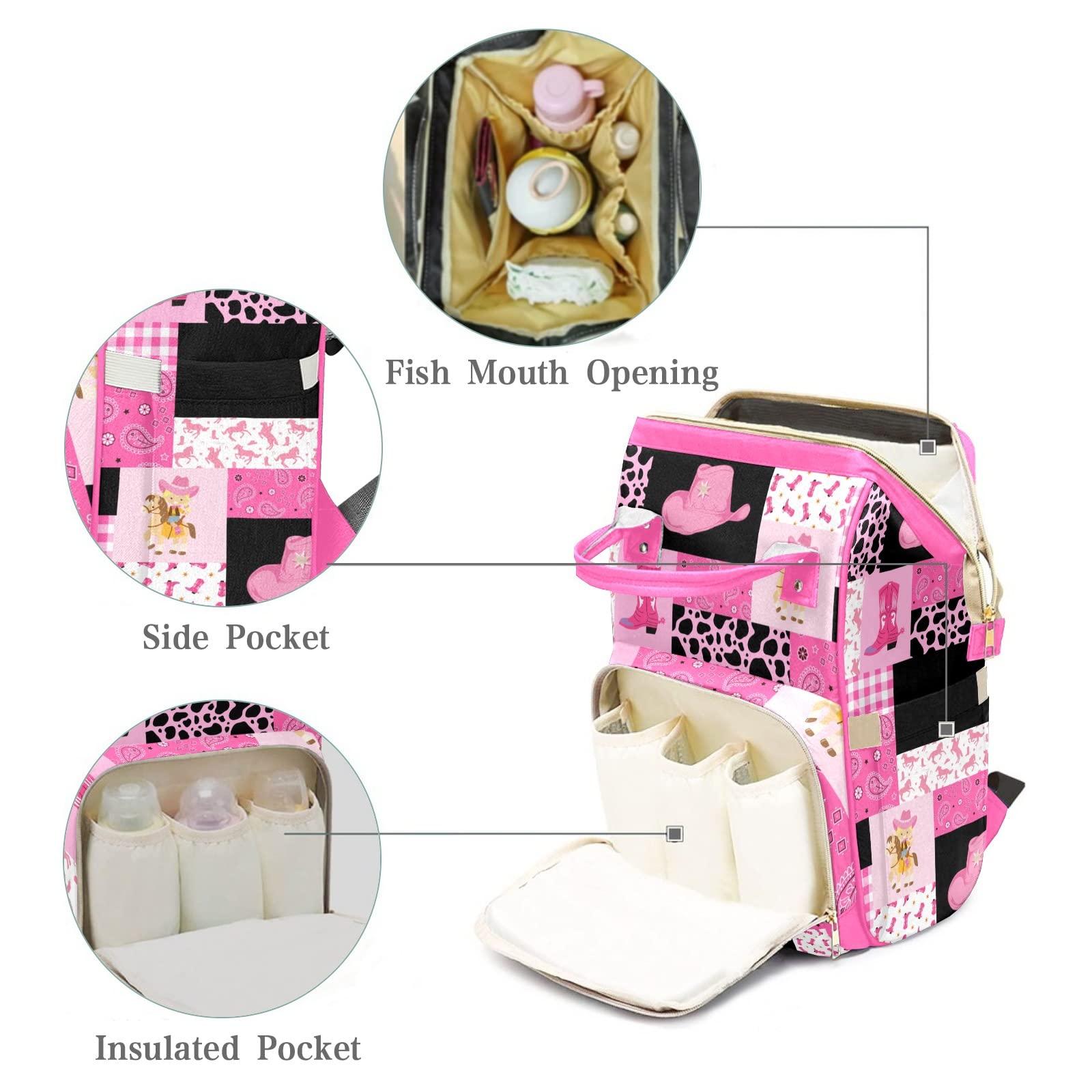 Deven Personalized Diaper Bag Backpack Tote,Cowgirl Pink Quilt,Custom Diaper Bags for Shower Gift