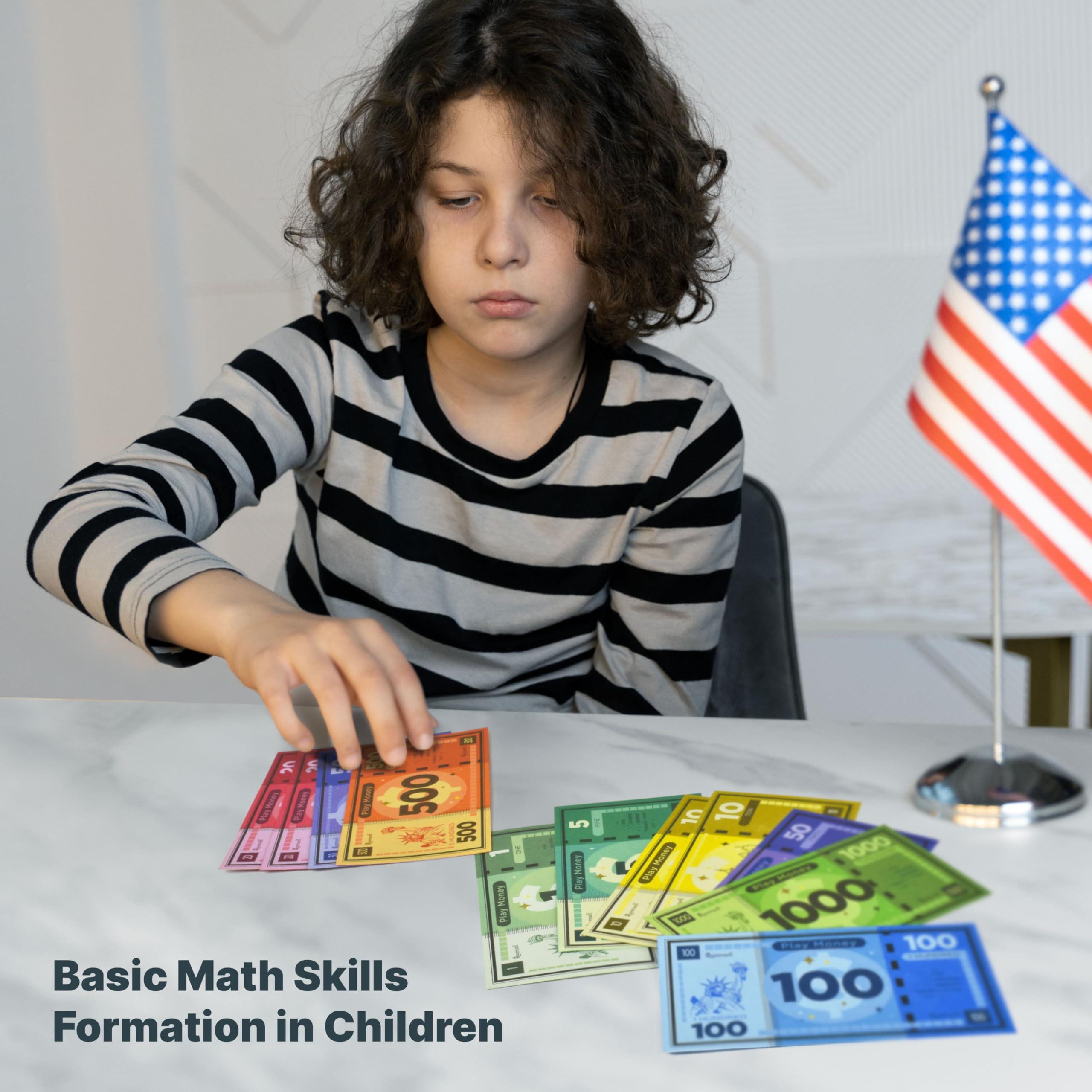 Queensell Play Money Suitable for Monopoly Board Game 480 pcs of 60 Each Bill Denomination + Mexican Train Dominoes Set with Numbers - Double 18 Dominos Set for Adults and Kids