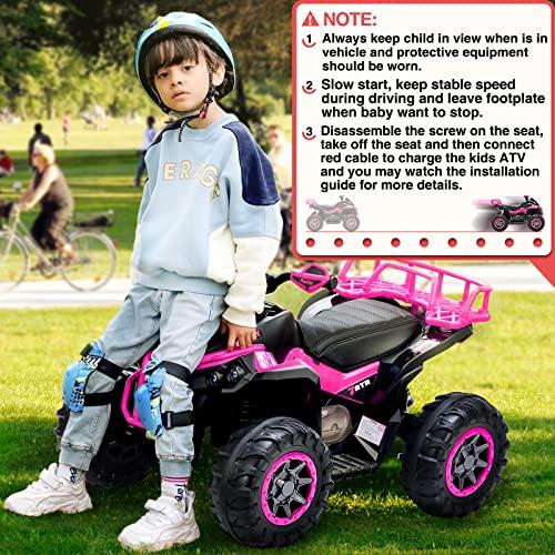 SOAR Soar Remote Control Four Wheeler for Kids - Electirc Toddler 4 Wheeler for Kids 3-6, Ride on ATV 12v Battery Powered, Kids Quad with LED Lights, Music, High Low Speed, USB/TF, Treaded Tires, Pink