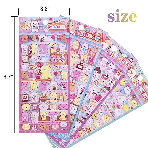 Divwa Cute Puffy Stickers for Kids, 4 Sheets 3D Foam Animal Cat Bear Rabbit Chicken Sticker for Girls Boys, Bulk Scrapbooking, Stickers for Birthday Gift, Party Supplies, Reward