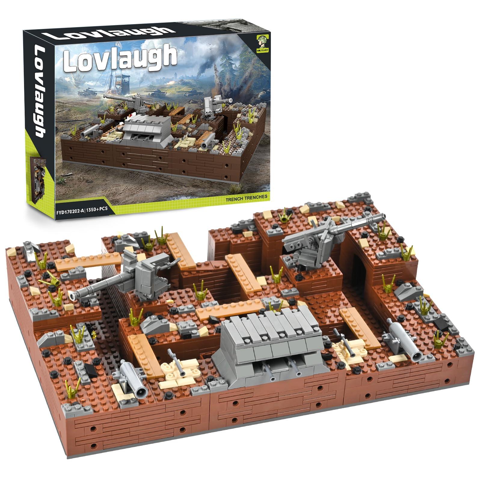lovlaugh lovlaugh WW2 Military Base Bunker Trench Building Blocks (1350 Pcs) Including Fortresses, Anti-Aircraft Guns, Treatment RoomPerfectly Restore The WW2 Scene, The Best Gift for Children