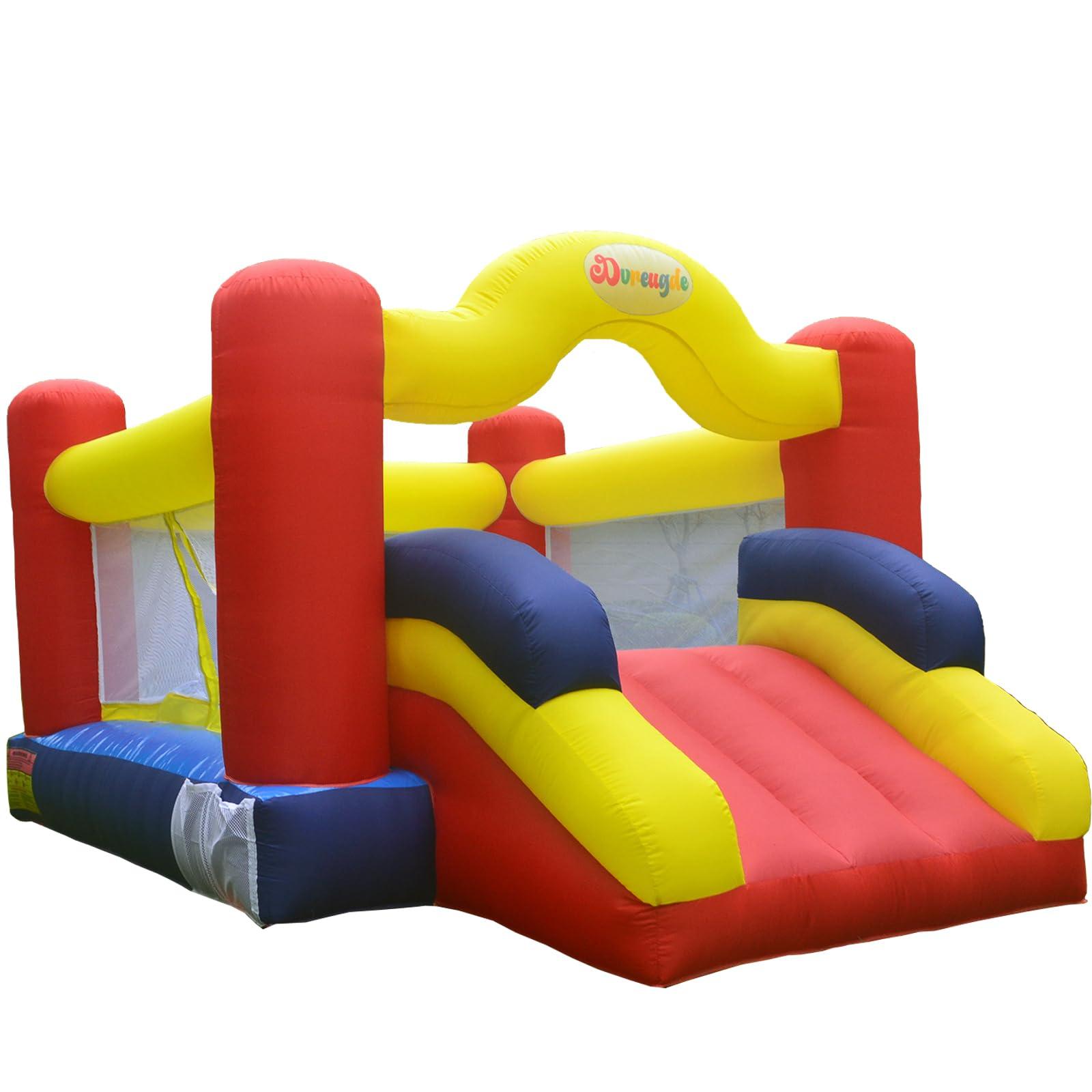 Dvreugde Dvreugde Bounce House, Inflatable Bouncer with Air Blower and Slide, Family Backyard Bouncy Castle with Dart Ball Game, Bouncy House for Kids, 12 ft x 9 ft x 7 ft H