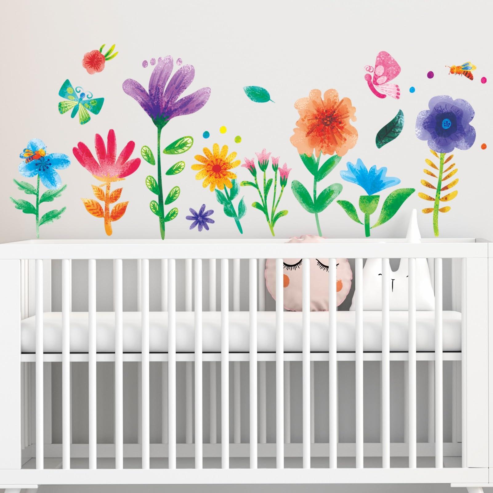 Amimagen Amimagen Watercolor Flower Wall Stickers - Kids Baby Boys Girls Toddler Garden Preschool Floral Wall Decals - Nursery Playroom Classroom Daycare Bedroom Home Wall Decor