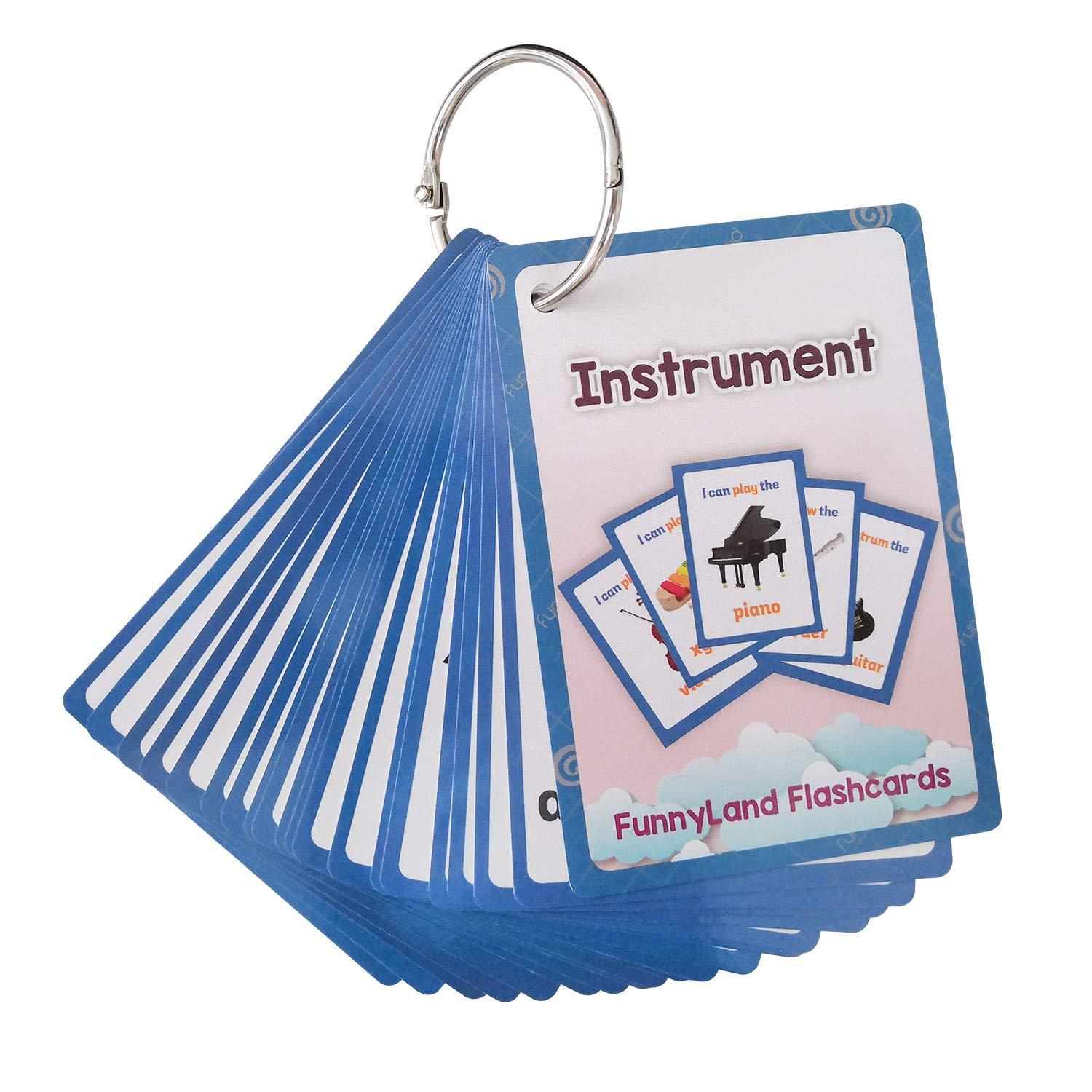 Richardy 20PCS/Set Instrument Kids Gifts English Flash Cards Pocket Card Educational Learning Baby Toys for Children Pre-Kindergarten