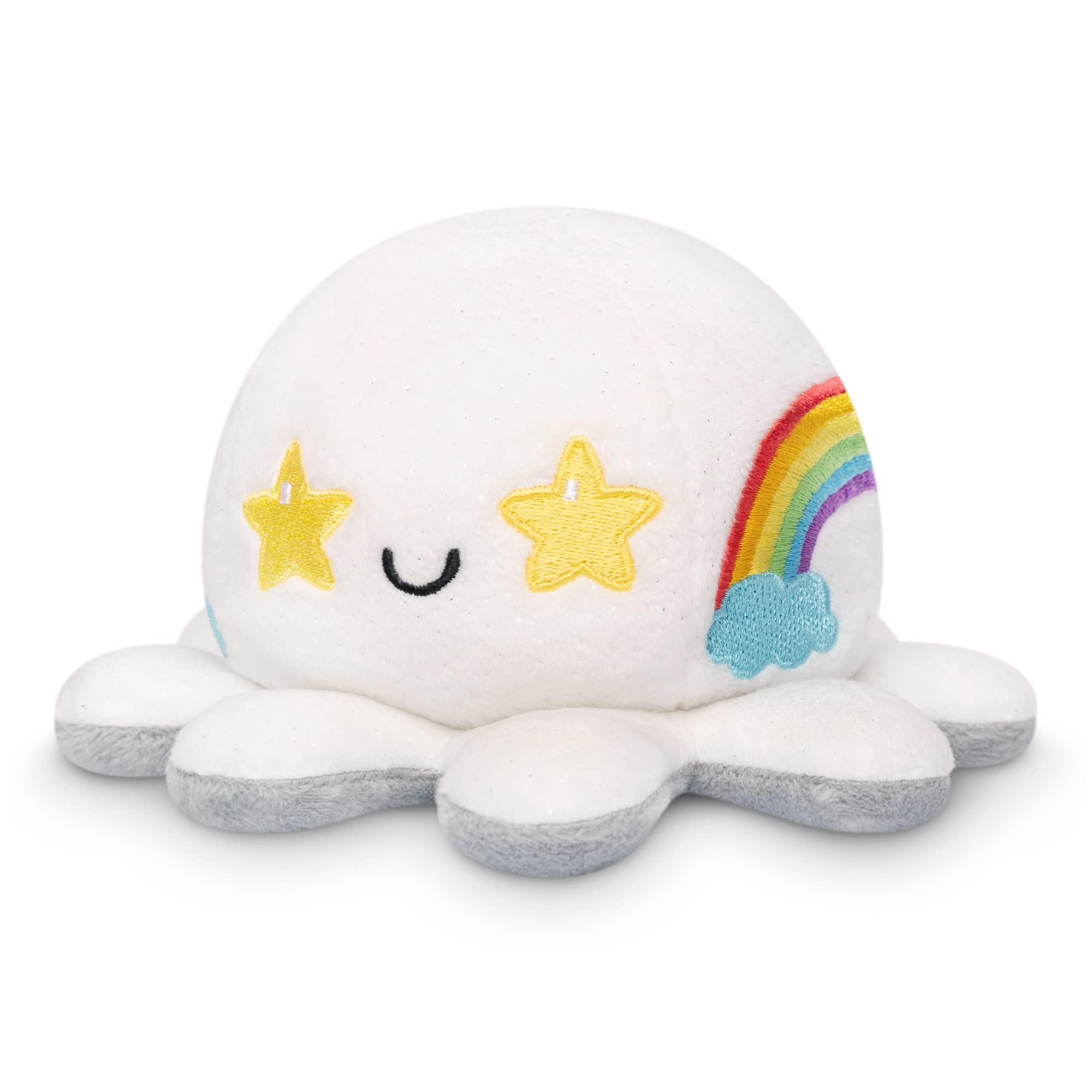 TeeTurtle TeeTurtle - The Original Reversible Octopus Plushie - Bored + Rainbows Starry Eyes - Cute Sensory Fidget Stuffed Animals That Show Your Mood, 4 inch