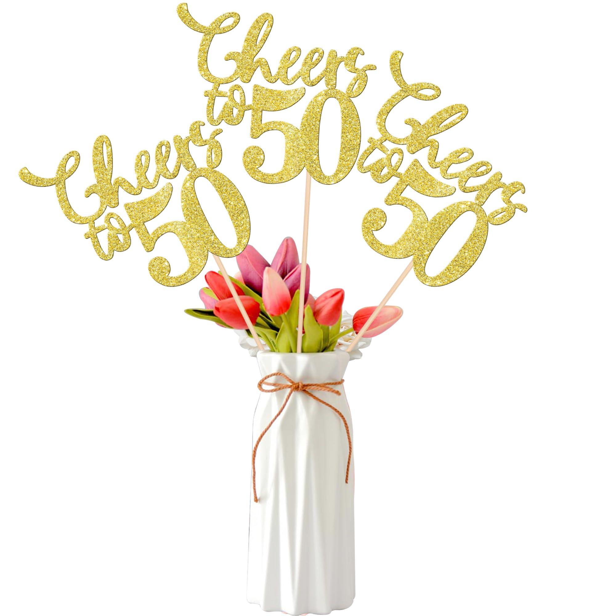 Rsstarxi Rsstarxi 12 Pack Cheers to 50 Years Centerpiece Sticks Gold Glitter 50th Birthday Table Toppers Decorations for 50th Birthday Wedding Anniversary Party Decorations Supplies