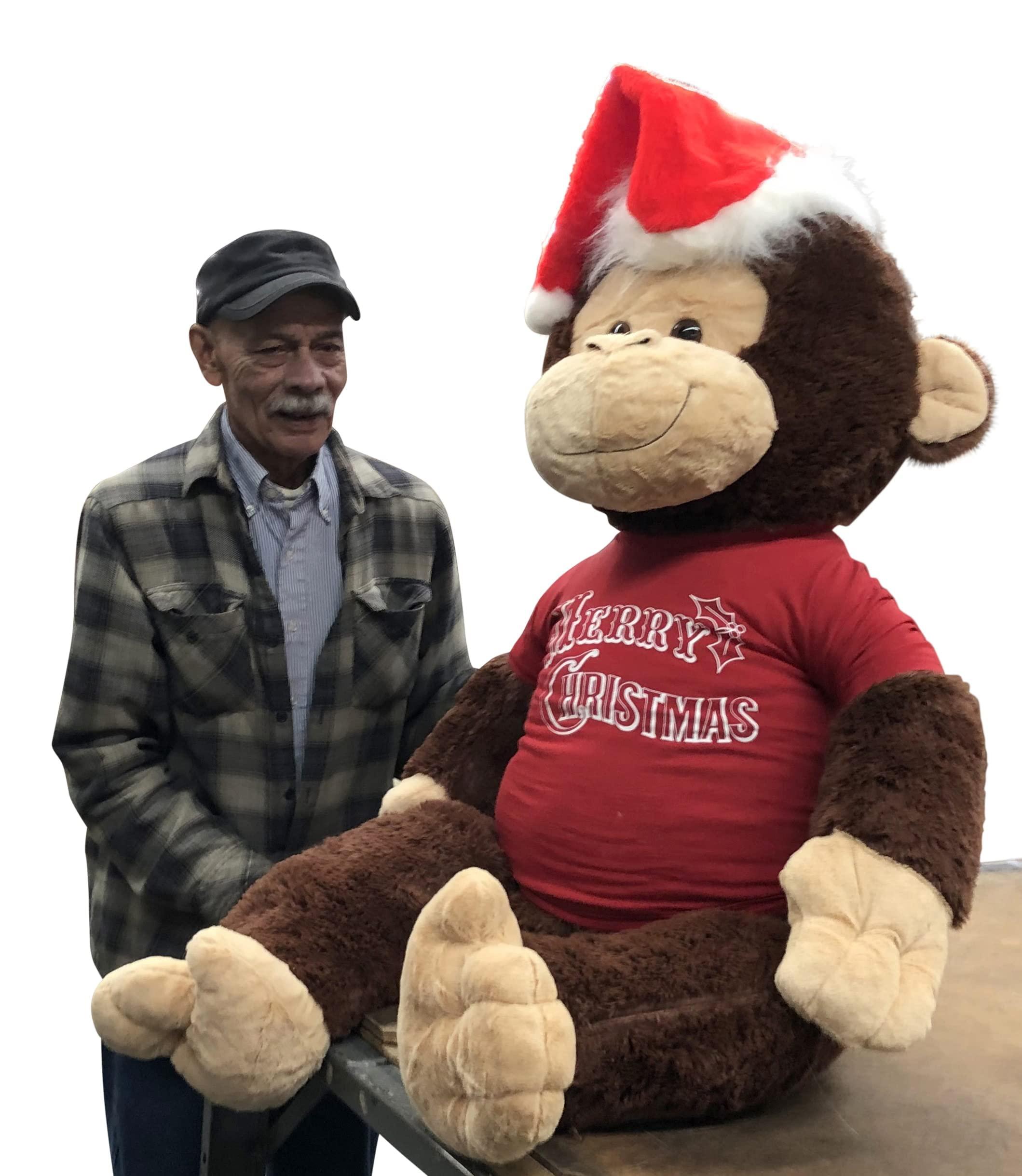 Big Plush Big Plush Giant Stuffed Monkey Wears Christmas Hat & Shirt - Large 4-Foot Extra-Soft Jumbo Plush Animal - 48 inches Huge Gigantic Animals - Oversized Monkeys - Hug a Santa Stuffed Animal