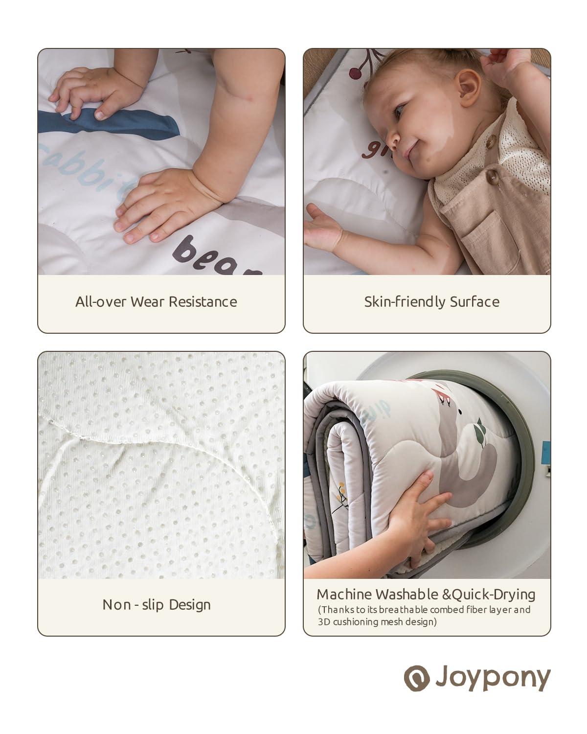 Joypony Baby Play Mat for Floor, 50x50 Bounce Shield Baby Play Mat for Playpen, Thick Padded Foam Mat for Babies, Toddlers & Infants, Foldable & Machine Washable Crawling Mat