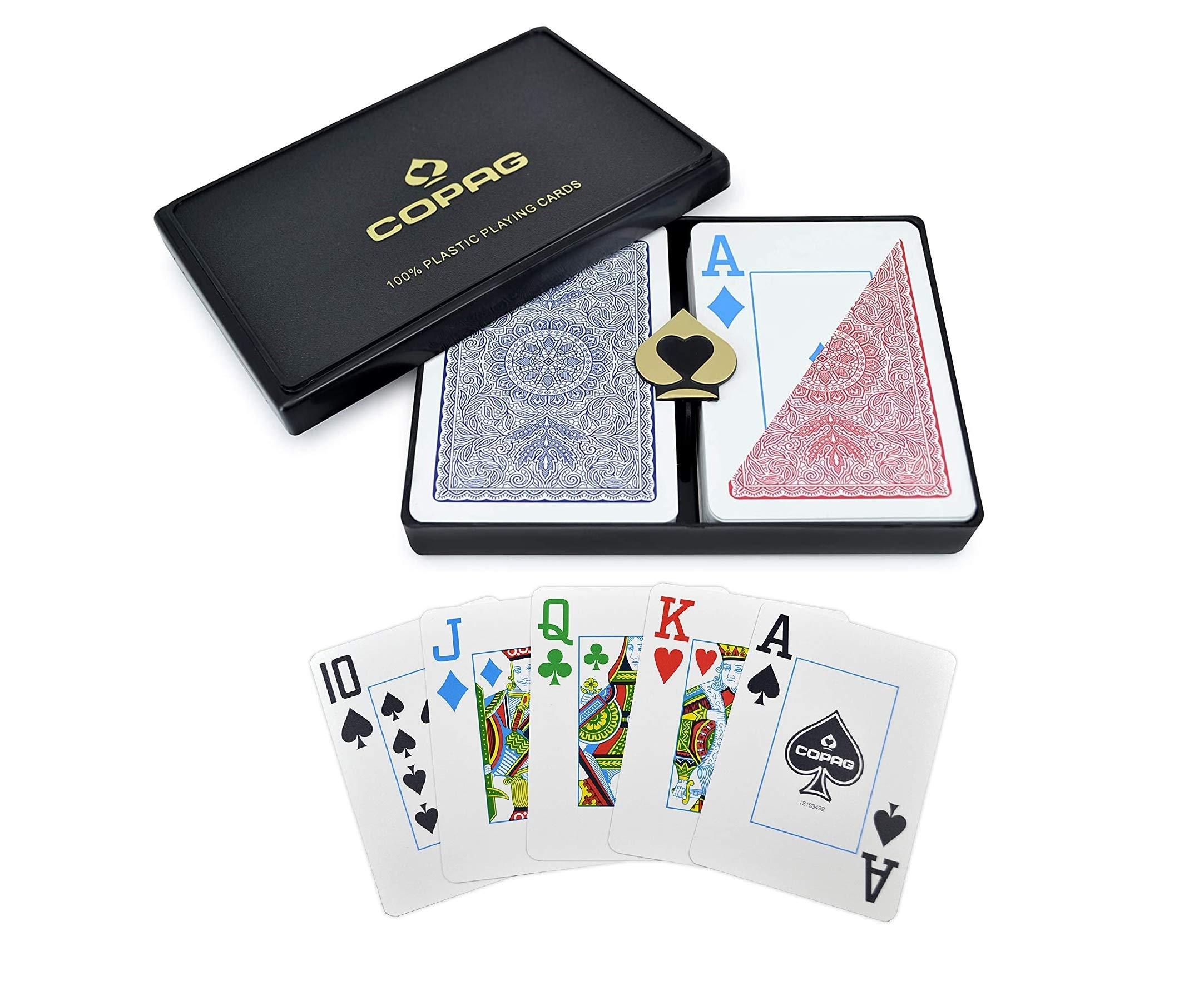 Copag Copag 4-Color Design 100% Plastic Playing Cards, Poker Size Jumbo Index Red/Blue Double Deck Set