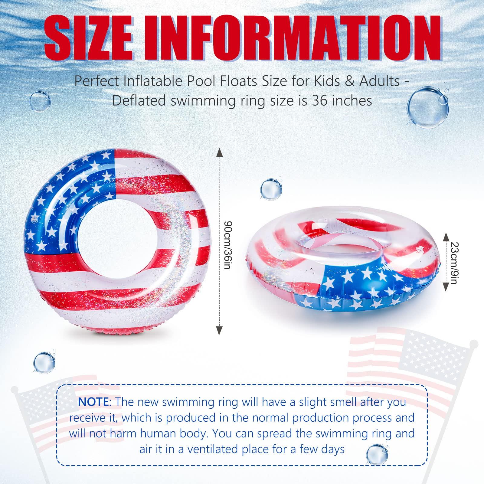 Zhanmai Zhanmai Patriotic Inflatable Pool Float Tube Cool USA Flag Design Water Swimming Ring Floaties Inflatable Tube Pool Tubes Water Swimming Ring Pool Floaties for Beach Lake Pool, 36 Lnch(3 Pieces)