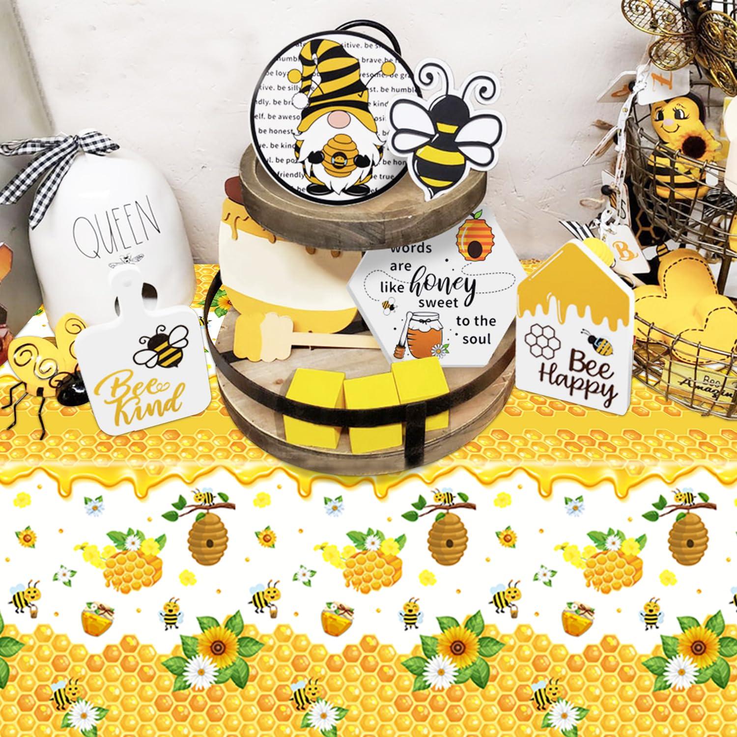 Dvaorc 4 Pack Bee Tablecloth Happy Bee Day Tablecloths Rectangle Honey Bees Bumble Table Cover Bee Theme Party Tablecloth for Bee Baby Shower Bee Birthday Party Decorations 51 x 86 Inch