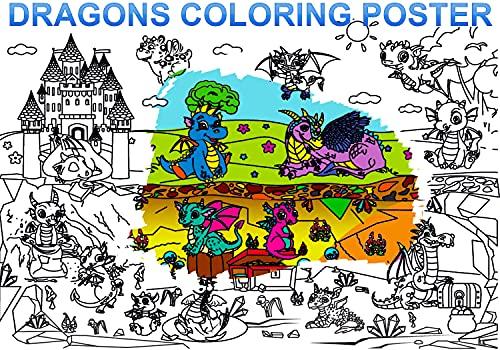 ALEX Art ALEX Art, Large Coloring Poster - Dragon Big Giant Coloring Sheets - Family Jumbo Wall Coloring Pages - Super Huge Coloring Posters for Kids - Children Table Floor Poster Size 38.5”x26.7”