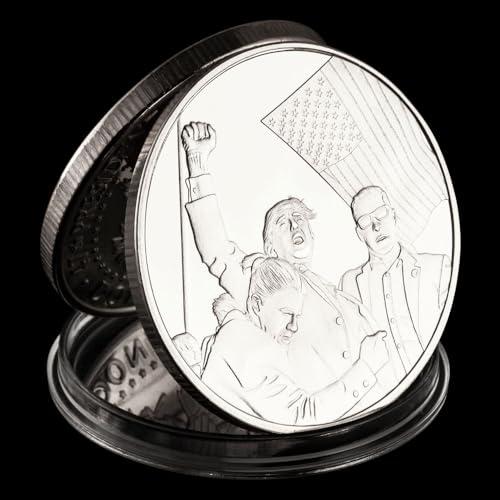 Yvhusk Donald Trump Assassinated Coins 2024 Shooting Collection Medal Trump Fighting for America Collectible Coin (10 Pieces Silver-Silver)