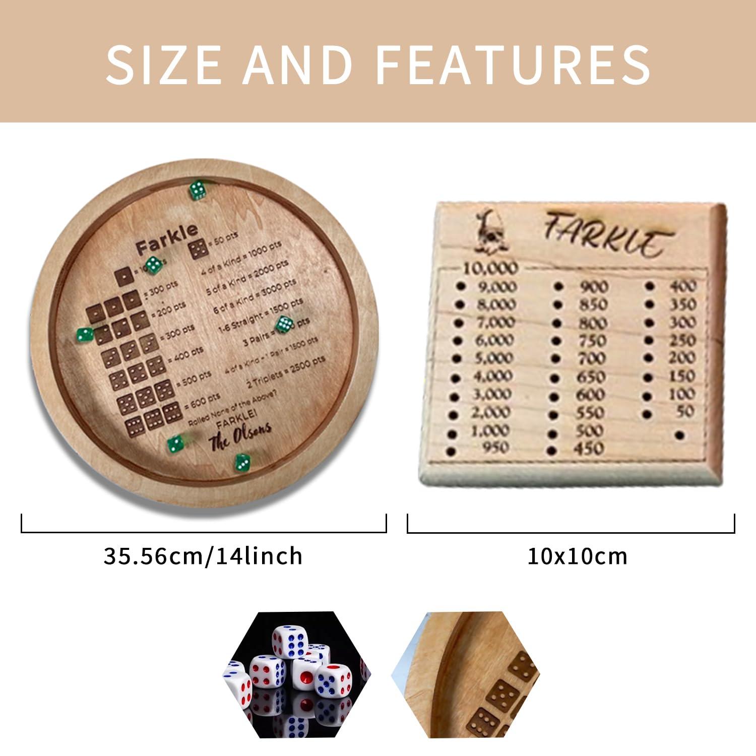 SYITNSTE SYITNSTE Farkle Classic Wooden Dice Rolling Tray with Scoring Pads Ideal for Board Game Portable Set for Family Gatherings and Travel Entertainment (Dice Tray+2pcs Score Board)