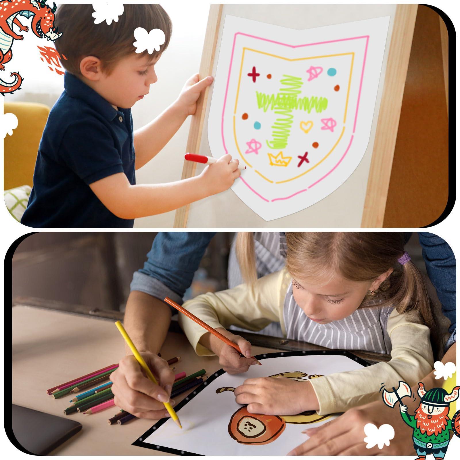 ReliThick ReliThick 72 Pcs Paper Shields for Kids DIY Shields Craft to Decorate Cardboard Shield Shapes Cutouts with Handles for Markers Crayons Paint Party Gift Dramatic Play Castle Activities