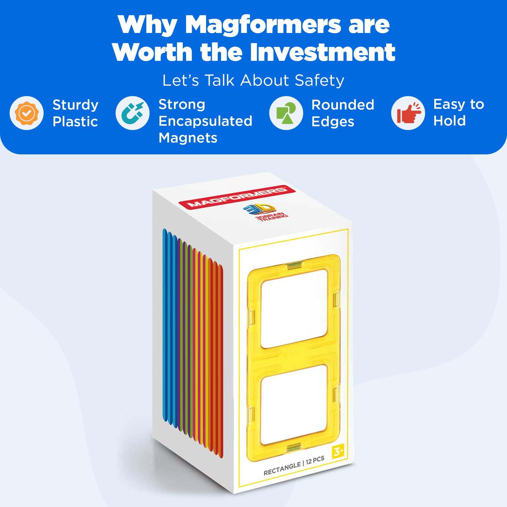 Magformers MAGFORMERS Rectangle 12 Pieces Rainbow Colors, Educational Magnetic Geometric Shapes Tiles Building STEM Toy Set Ages 3+