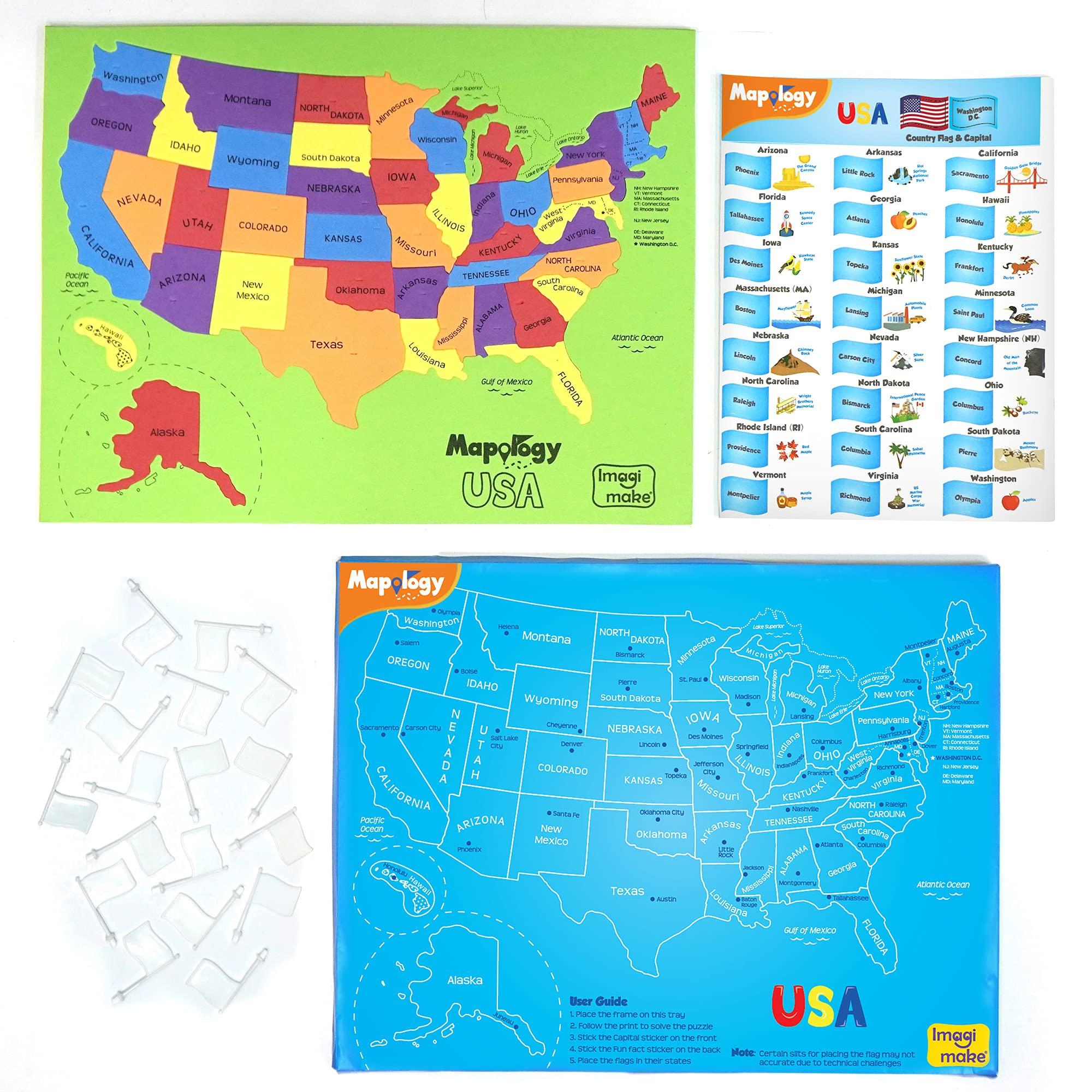 Imagimake Imagimake Mapology USA Map with Capitals | Learning States and Capitals | US Geography Toys for Ages 5-7 | Jigsaw Puzzles for Kids Ages 8-10 Years | Educational Toys for Ages 8-13
