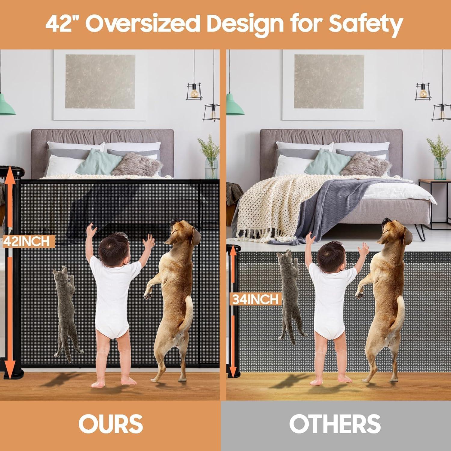 Singdur 150 Inches Extra Wide Retractable Baby Gates,42" Extra Tall mesh Baby gate Retractable, Stairs, Long Baby Gates Indoor Extra Long, Hallways and Doorways, Indoor/Outdoor Use, Black