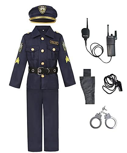 Neilyoshop Police Costume for Boys Kids Uniform Cop Costume Halloween Dress Up Costume Blue 5 7 Years