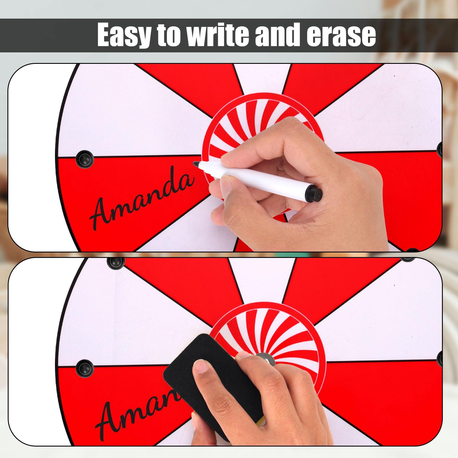 NQEUEPN NQEUEPN 12 Inch Spinning Prize Wheel, 10 Slots Tabletop Fortune Wheel Spinner with Stand Raffle Roulette with Dry Erase & Markers for Carnivals, Trade Shows, Holiday Activities, Game (Red+White)