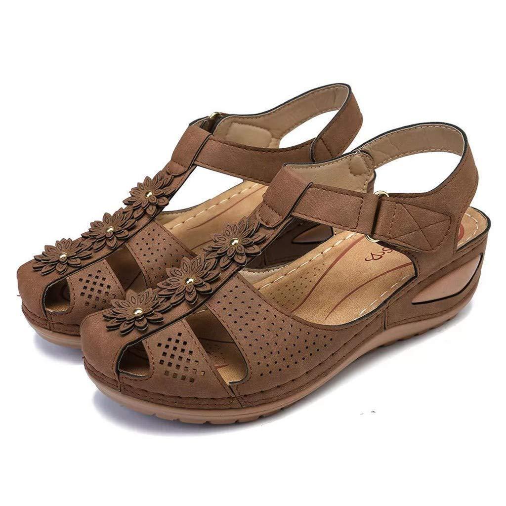 ZBYY ZBYY Womens Wedge Sandals Flowers Flat Sandals Cutout Hook and Loop Summer Loafers Platforms Casual Walking Shoes