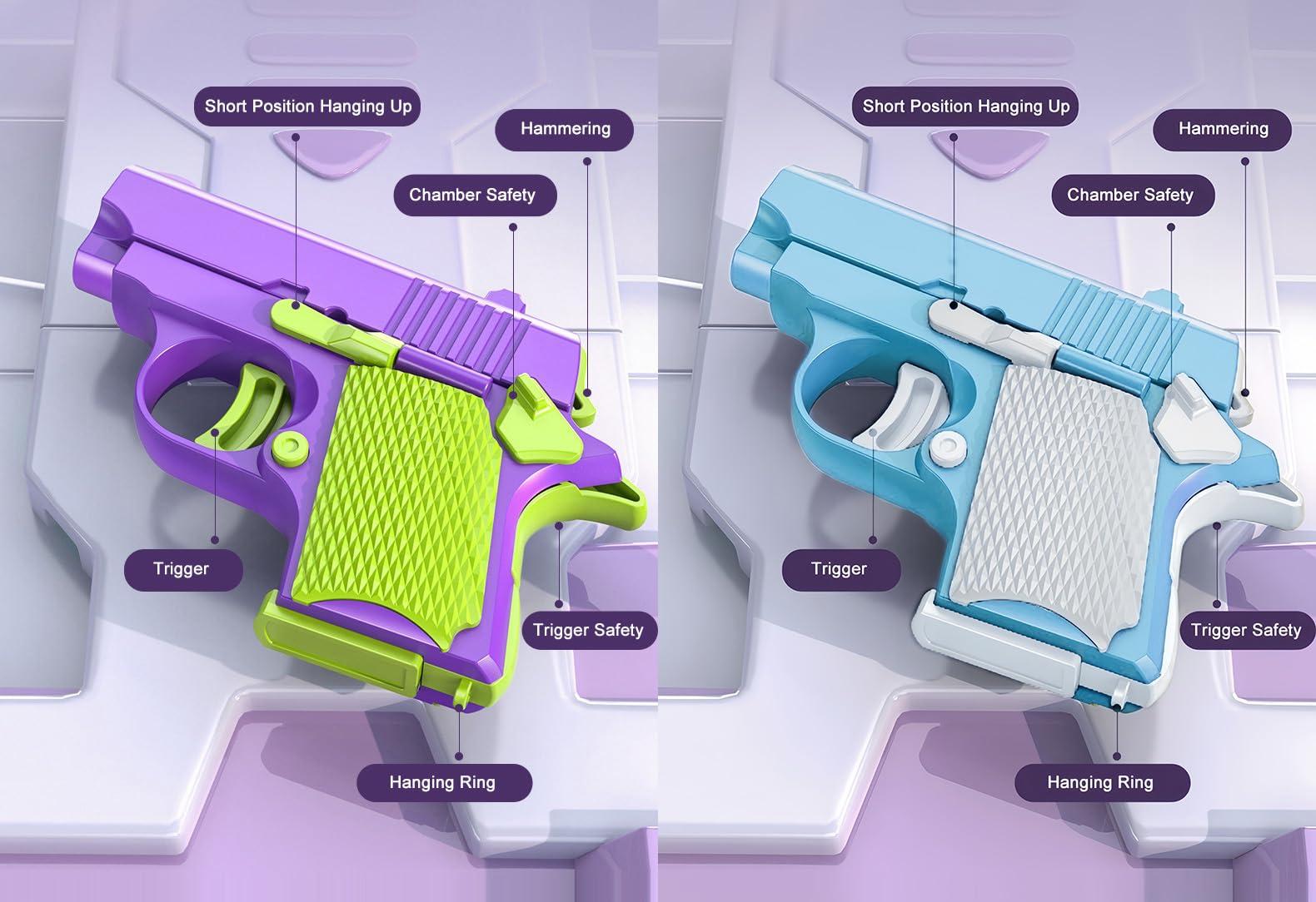 HELOBELA Fidget Toy Gun for ADHD & Anxiety, Mini Stress Relief Fidget Pistols for Kids & Adults, 2-Pack Realistic Fake Gun Fidget Toys, Quiet 1911 3D Printed Slider Gun Gift (Blue&Purple)