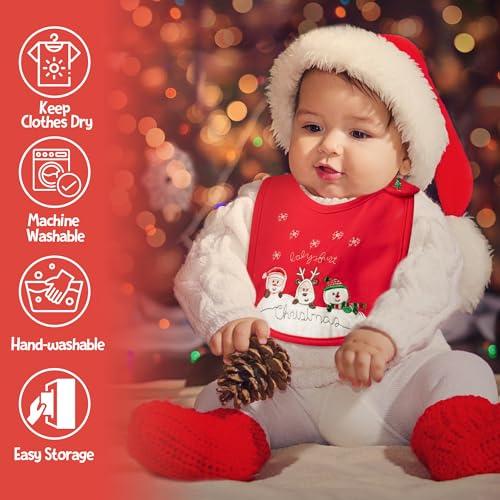 2ooya 3Pcs Christmas Baby Cotton Bib Infant Drooling Feeding Bibs with Resin Buttons Toddler Absorbable Bib Set Unisex Sock Pattern Newborn Baby Food Bibs Baby Gift Photo Props for Christmas(6-12 months)