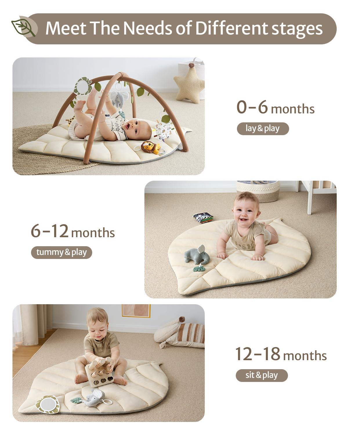 Blissful Diary Blissful Diary Baby Play Gym & Activity Mat, Leaf Shaped Baby Tummy Time Play Mat with 6 Detachable Toys, Promotes Motor Skills & Sensory Development, Newborn Baby Essentials Gift, Oatmeal Beige