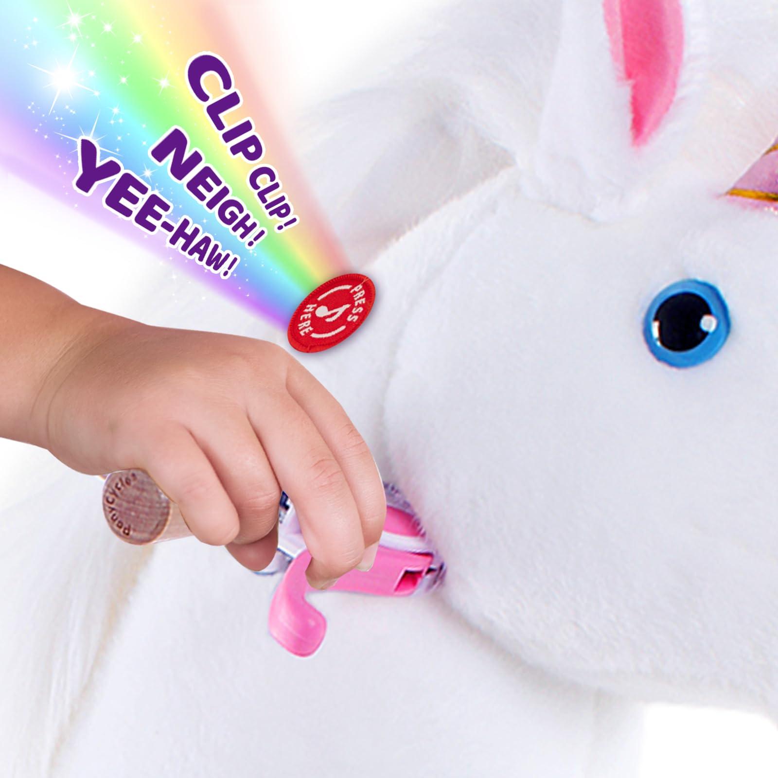 PonyCycle PonyCycle Unicorn Ride on Toys Riding Unicorn for Big Kids with Brake (36\" Height/Size 4 for Age 4-8) Ride on Unicorn Classic Model U Mechanical Pony Birthday Gifts Plush Animal Rideable Horse Ux404
