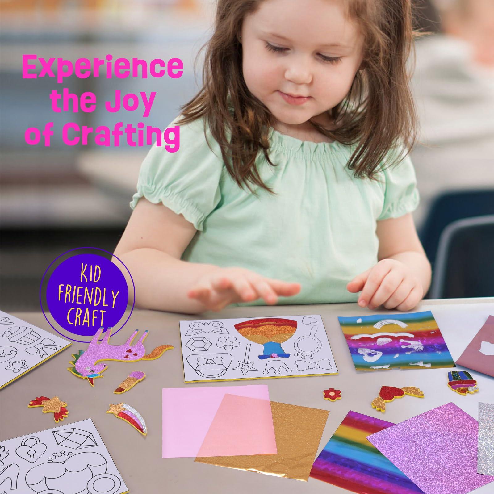 LAOESE LAOESE Foil Art Craft for Kids - Foil Sticker Making Kit - No Mess Art Kit Toys for Kids, DIY Craft Supplies for Girls 4-6, Christmas Birthday Gifts for Girls Ages 4 5 6 7 8 9