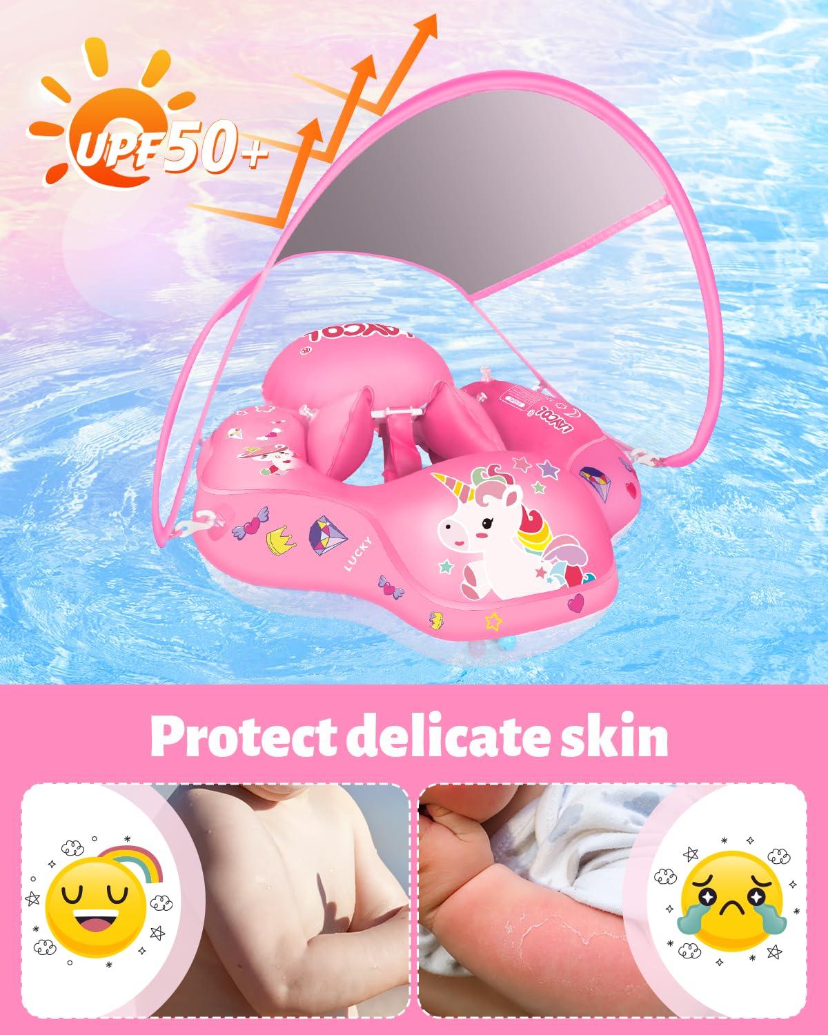 LAYCOL LAYCOL Baby Swimming Float Inflatable Baby Pool Float Ring Newest with Sun Protection Canopy,add Tail no flip Over for Age of 3-36 Months (Unicorn, S)