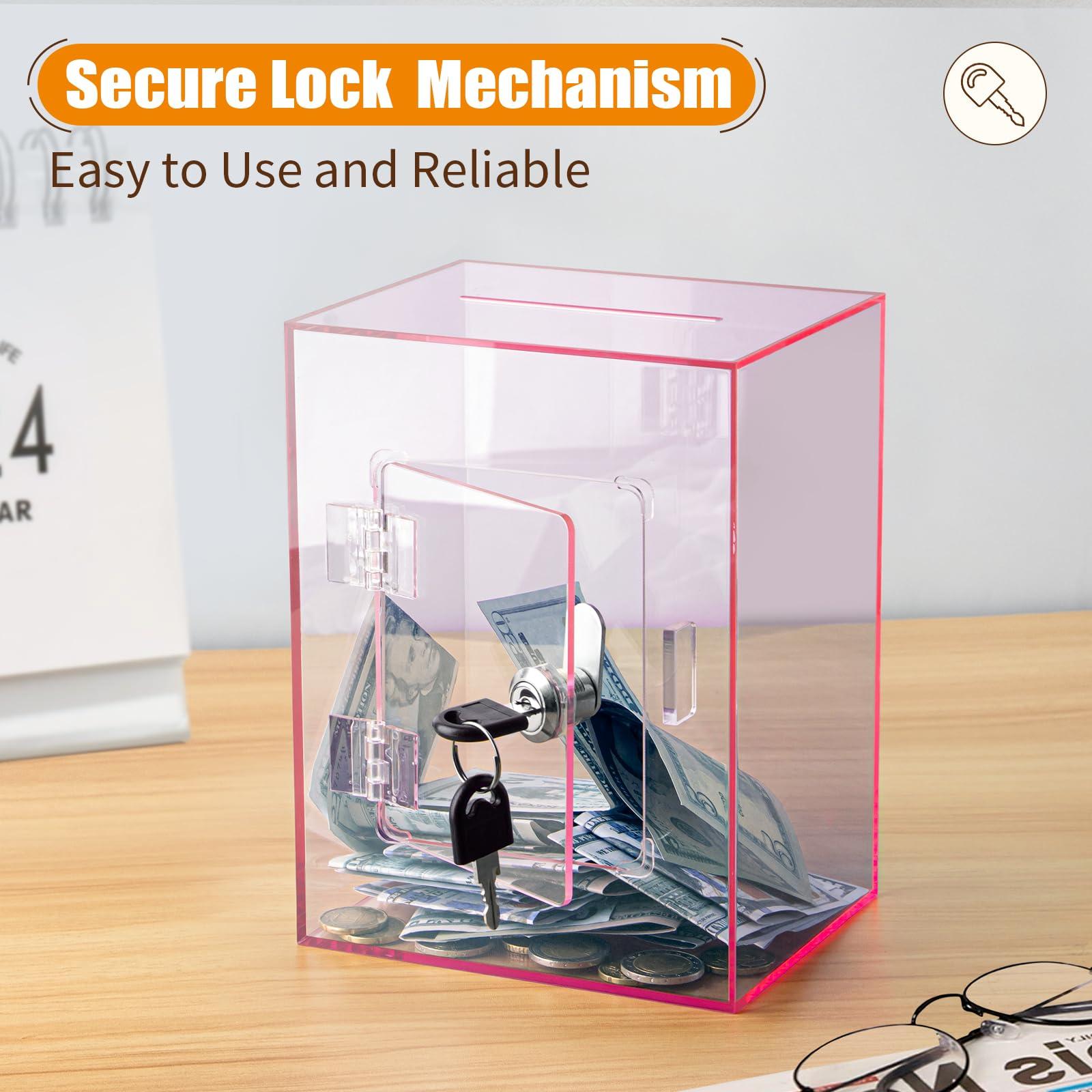 hicocool Hicocool Clear Piggy Bank with Lock, Acrylic Piggy Bank for Adults Kids Openable, Reusable Money Saving Box with Key for Birthday (Pink)
