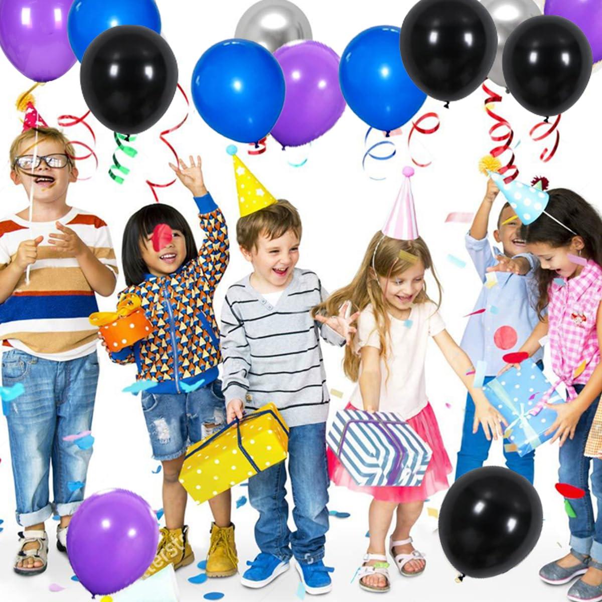 PASOCON Blue Black Purple Balloon Arch Garland Kit - 125PCS Purple Blue Balloons Blue Silver Black Balloons Video Game Birthday Decorations for Video Gaming Miner Birthday Halloween Party Decors