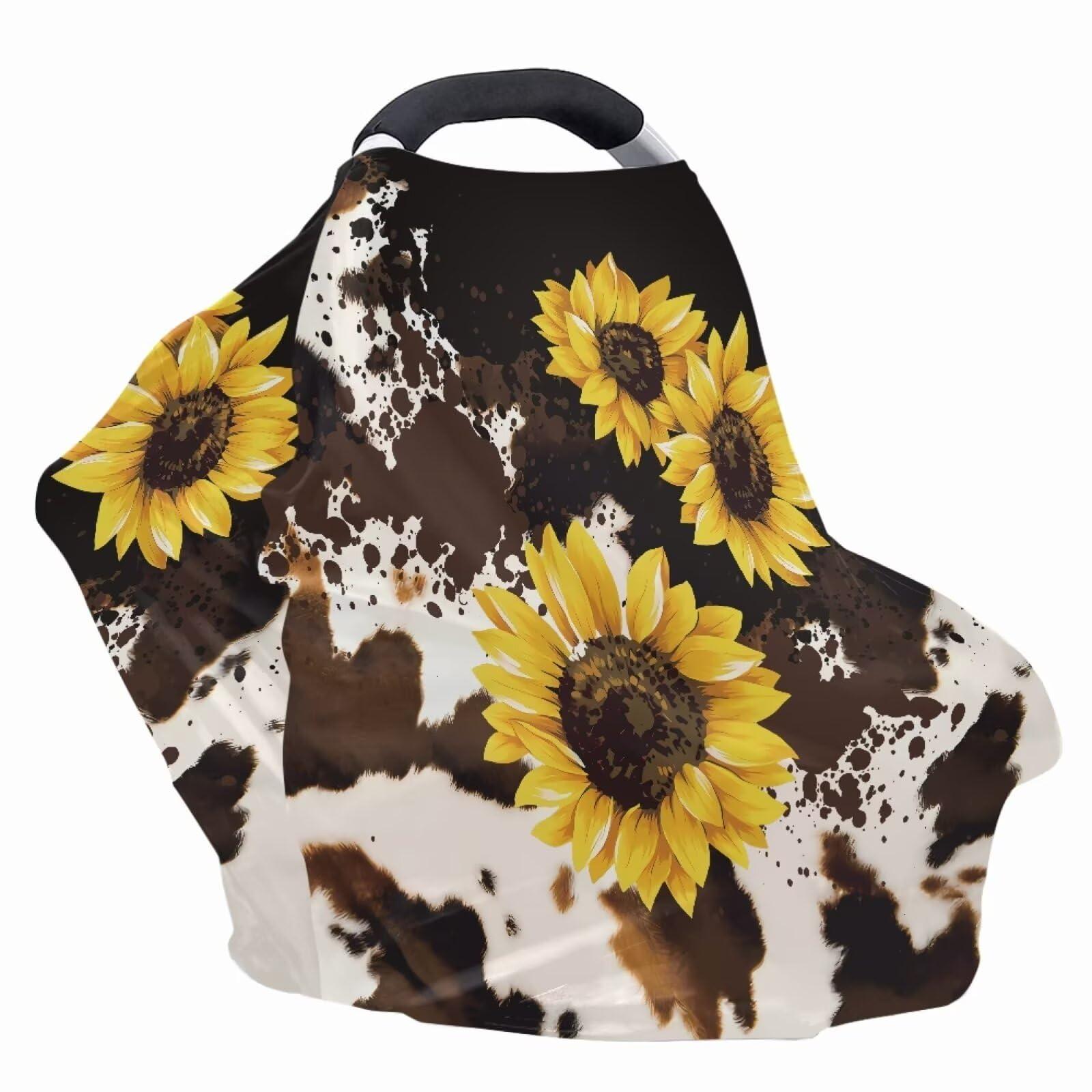 JOAIFO JOAIFO Sunflower Baby Car Seat Cover,Infant Carseat Canopy, Cow Print Nursing Breastfeeding Cover,Stretchy Carrier Covers for Stroller/High Chair/Shopping Cart