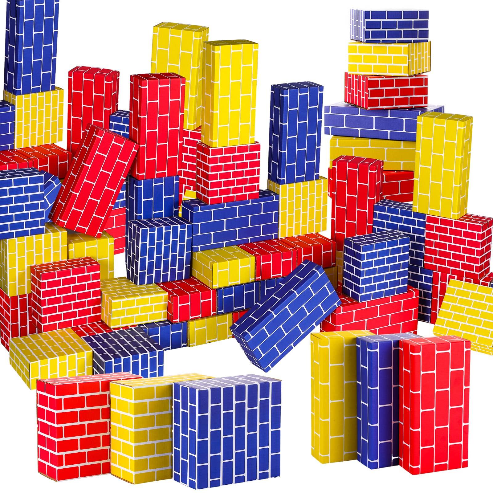 Nuanchu Nuanchu 60 Pcs Cardboard Building Blocks Large Cardboard Blocks for Kids Jumbo Square and Rectangle Thick Cardboard Pretend Brick for Building and Stacking Game(Classic Shapes)