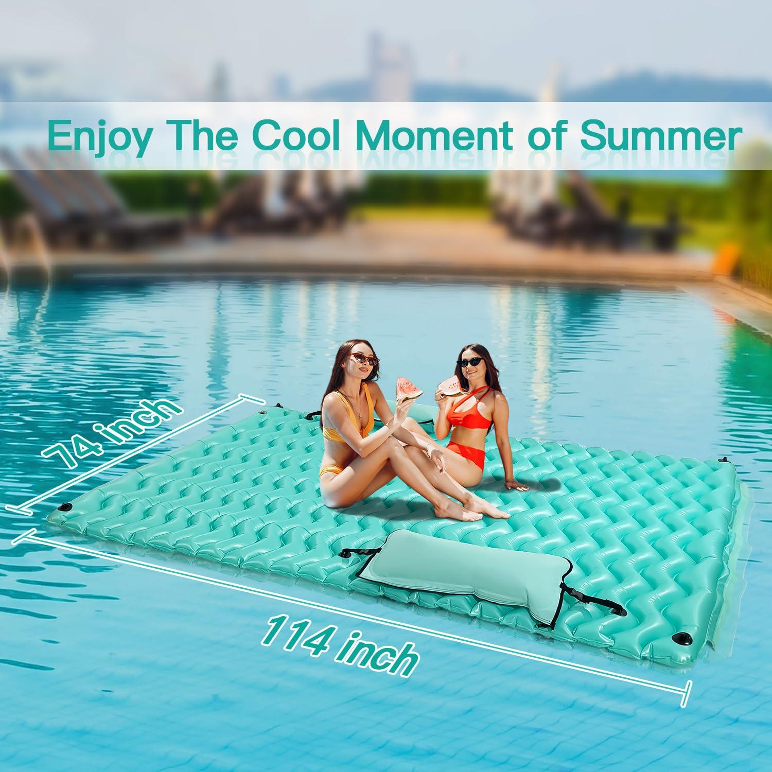 Sunrio Sunrio 114'' X 72'' Giant Inflatable Floating Mat-Pool Float Lake Floats for Adults with Pool Hammock Pool Mats for Floating Swimming Pool, Beach, Lake for Summer Water Party