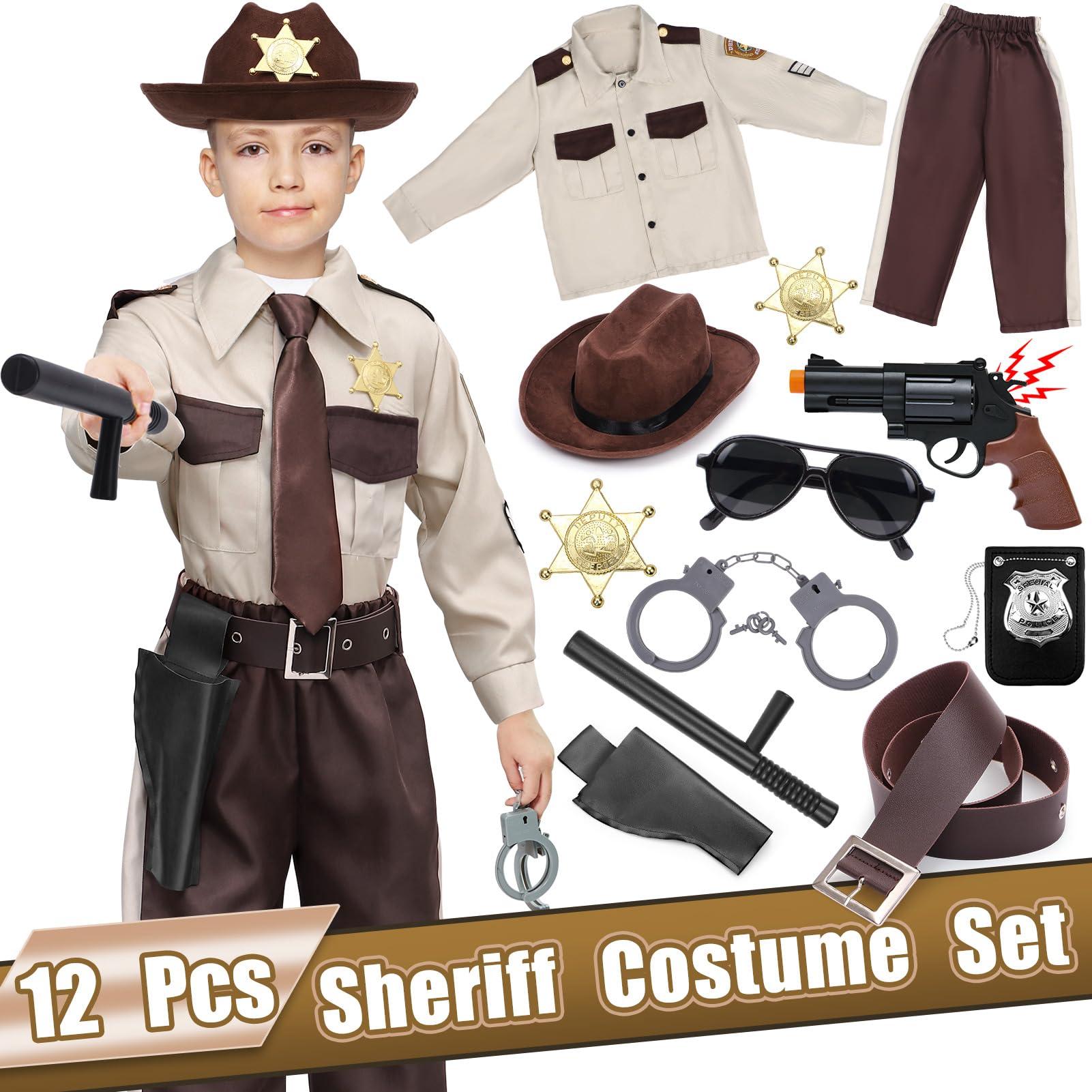 Latocos Latocos Kids Police Officer Costume Western Sheriff Cowboy Uniform Role Play with Accessories Halloween Costumes Boys Girls