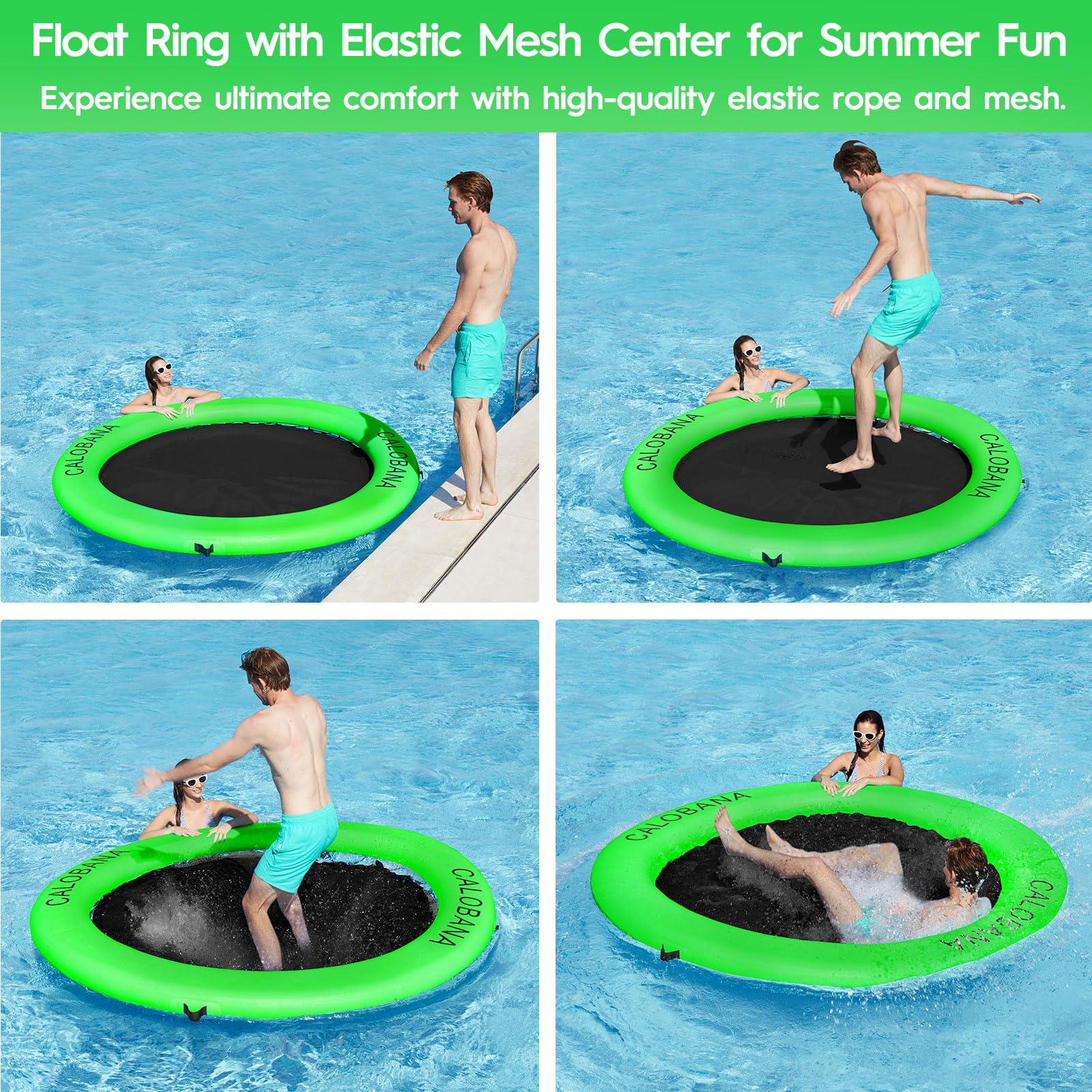 CALOBANA CALOBANA Float Ring 8ft Inflatable Water Hammock Island with Mesh Tanning Pool Lounger Float for Adults Round Floating Mat Raft for Party Multi Person