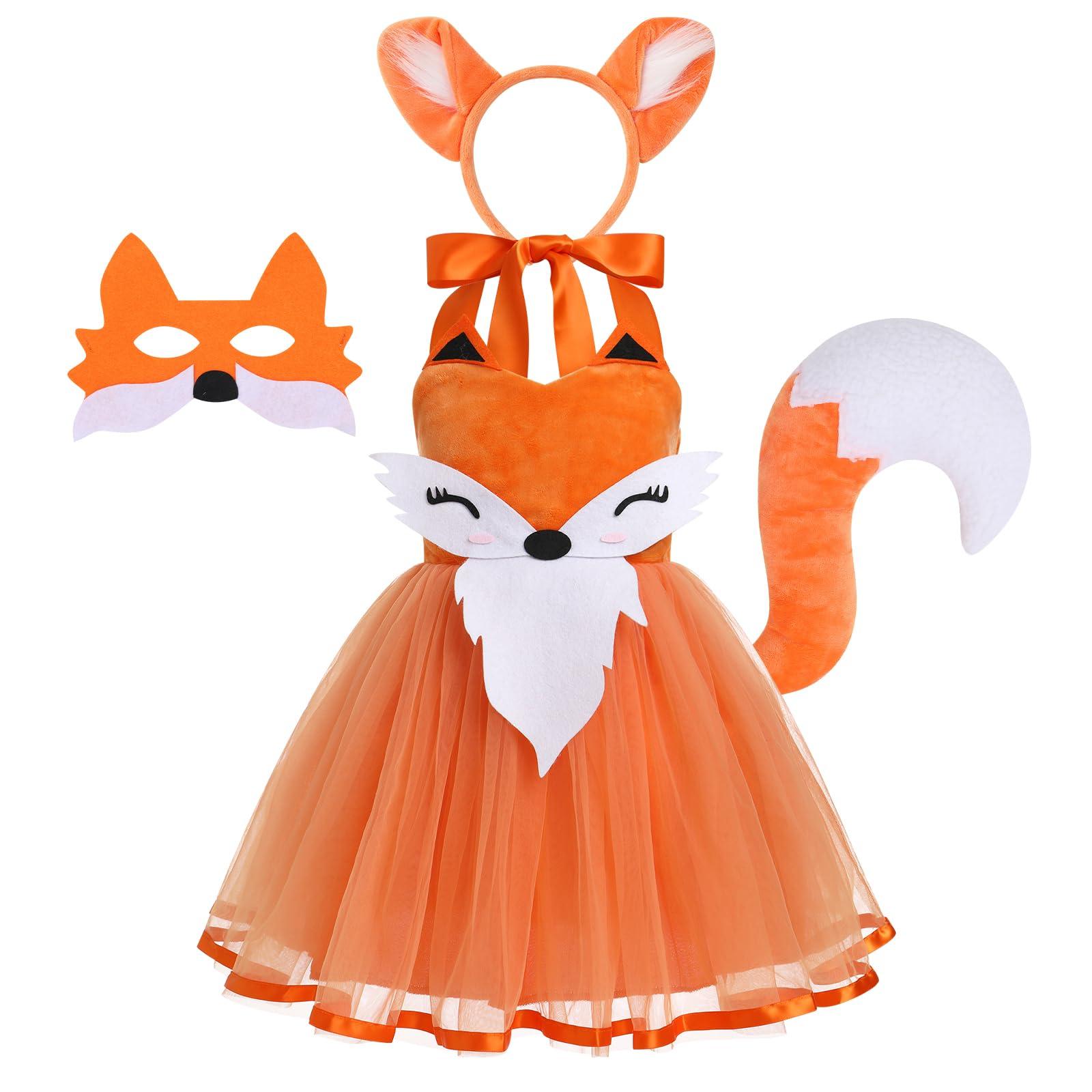 ODOLDI ODOLDI Fox Costume for Girls Fox Tutu Dress with Fox Ears Fox Tail Costume Set Kids Fox Halloween Costume Toddler Baby Girls Animal Dress Up Costumes Orange+White Fox 3-4 Years