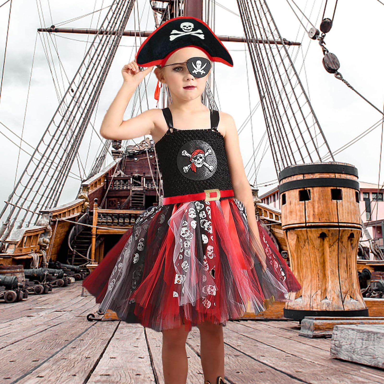 Timisea Timisea Pirate Costume Kit for Girls, Pirate Tutu Dress for Halloween, Girls Pirate Accessory Set, Pirate Costume Toddle
