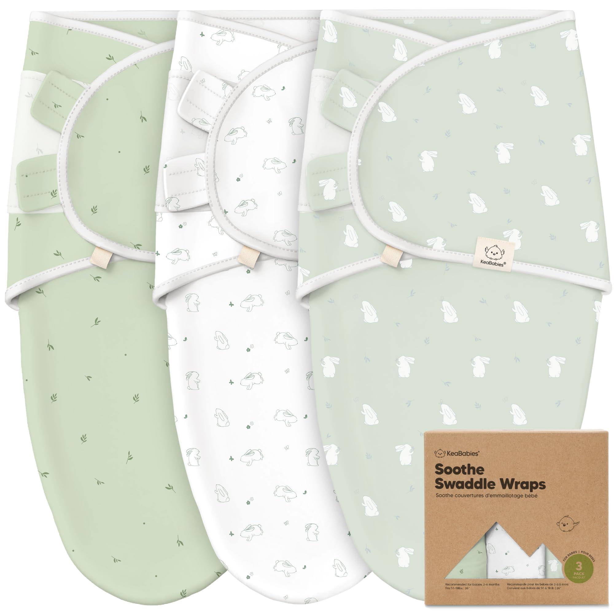 KeaBabies 3-Pack Organic Baby Swaddle Sleep Sacks - Newborn Swaddle Sack, Ergonomic Baby Swaddles 0-6 Months,Swaddles for Newborns, Baby Sleep Sack, Baby Swaddle Blanket Wrap,Baby Essentials(Bunnies, L)